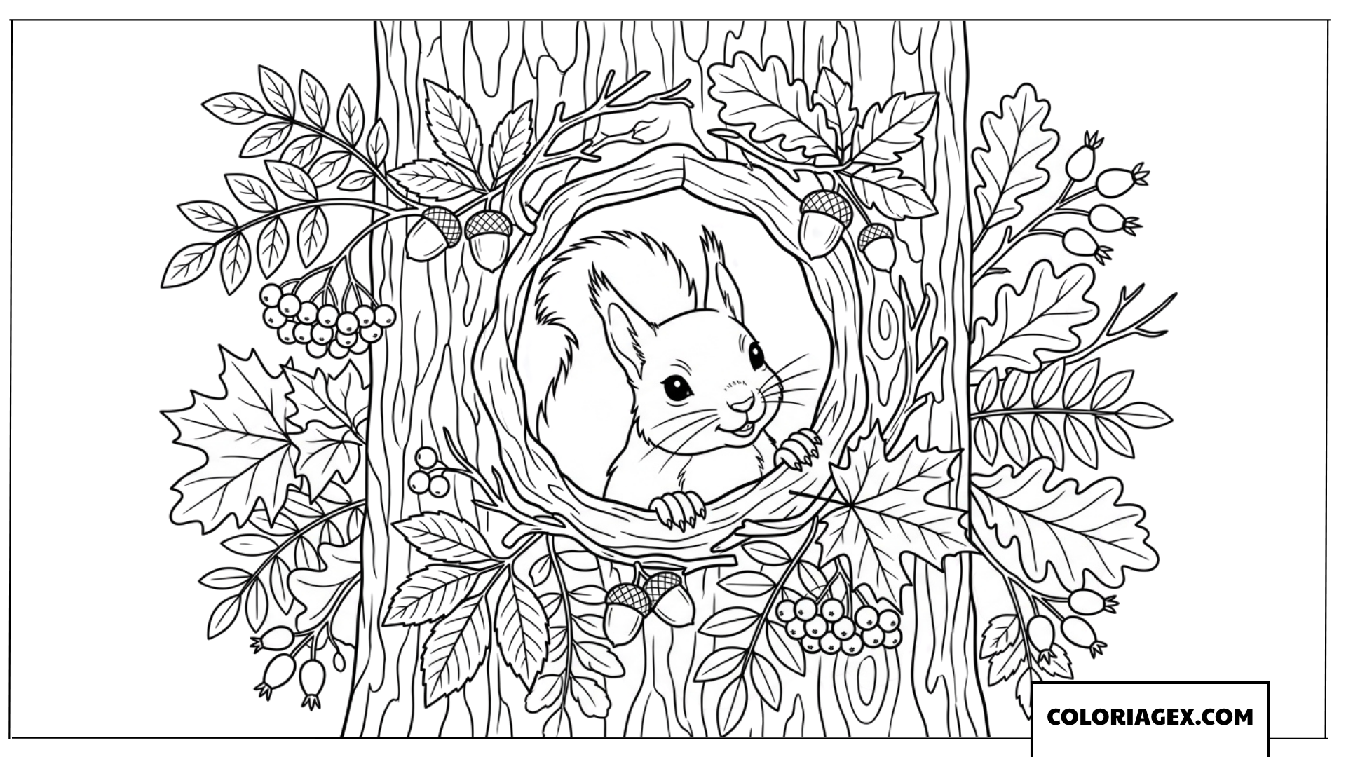 Dessin de mignon ecureuil dans un trou d arbre en automne