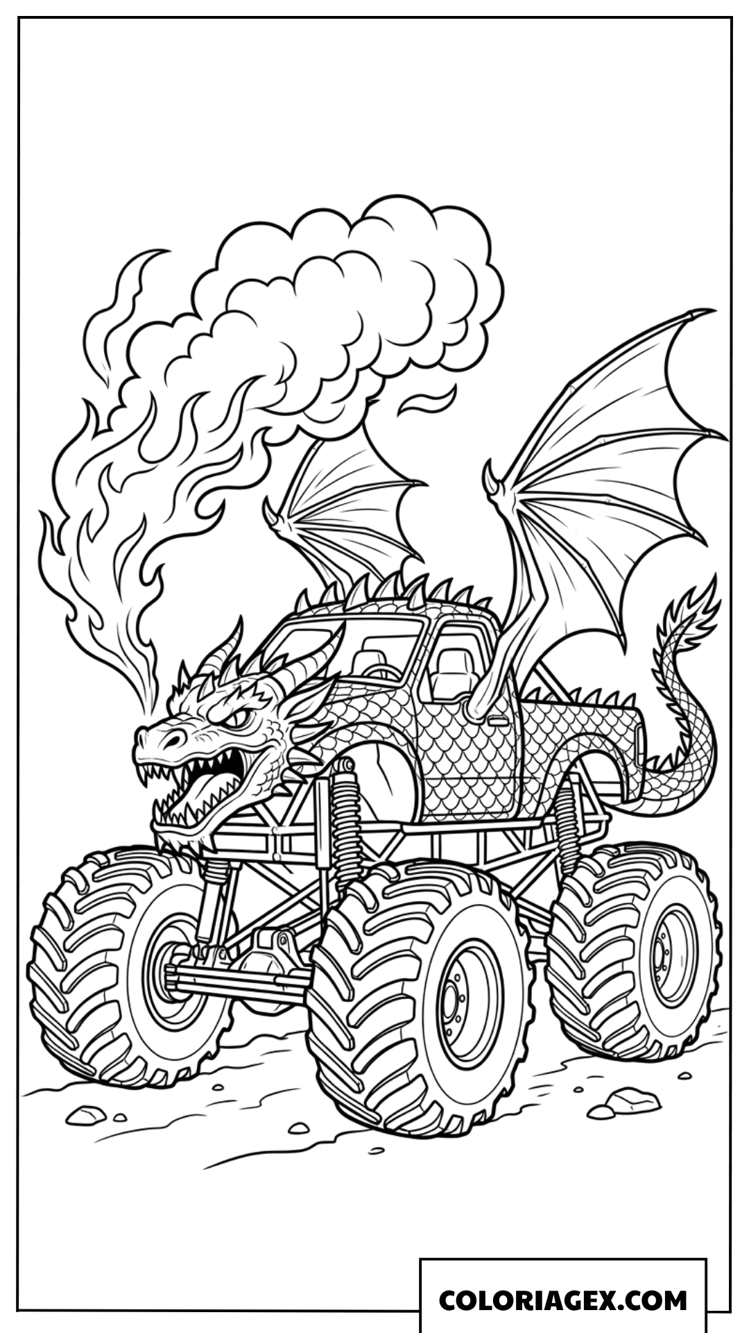 Dessin de monster truck dragon crachant du feu