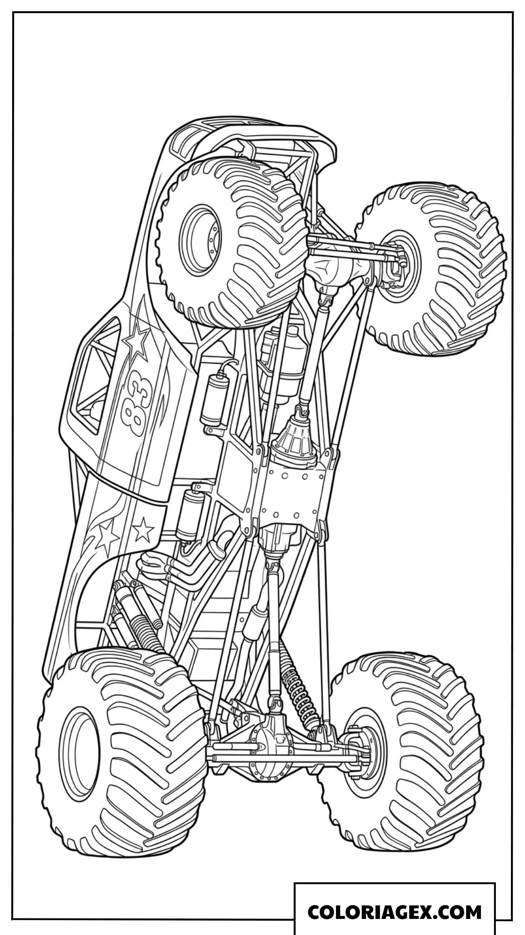 Dessin de monster truck faisant une cascade impressionnante