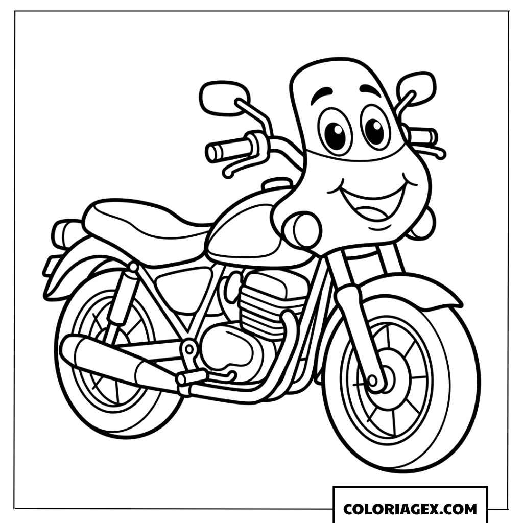 Dessin de moto de dessin anime avec un visage souriant adorable