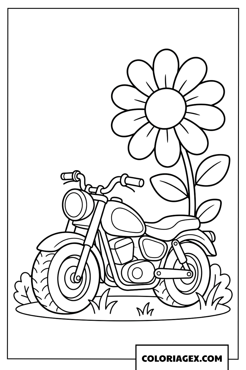 Dessin de moto garee a cote d une grande fleur mignonne