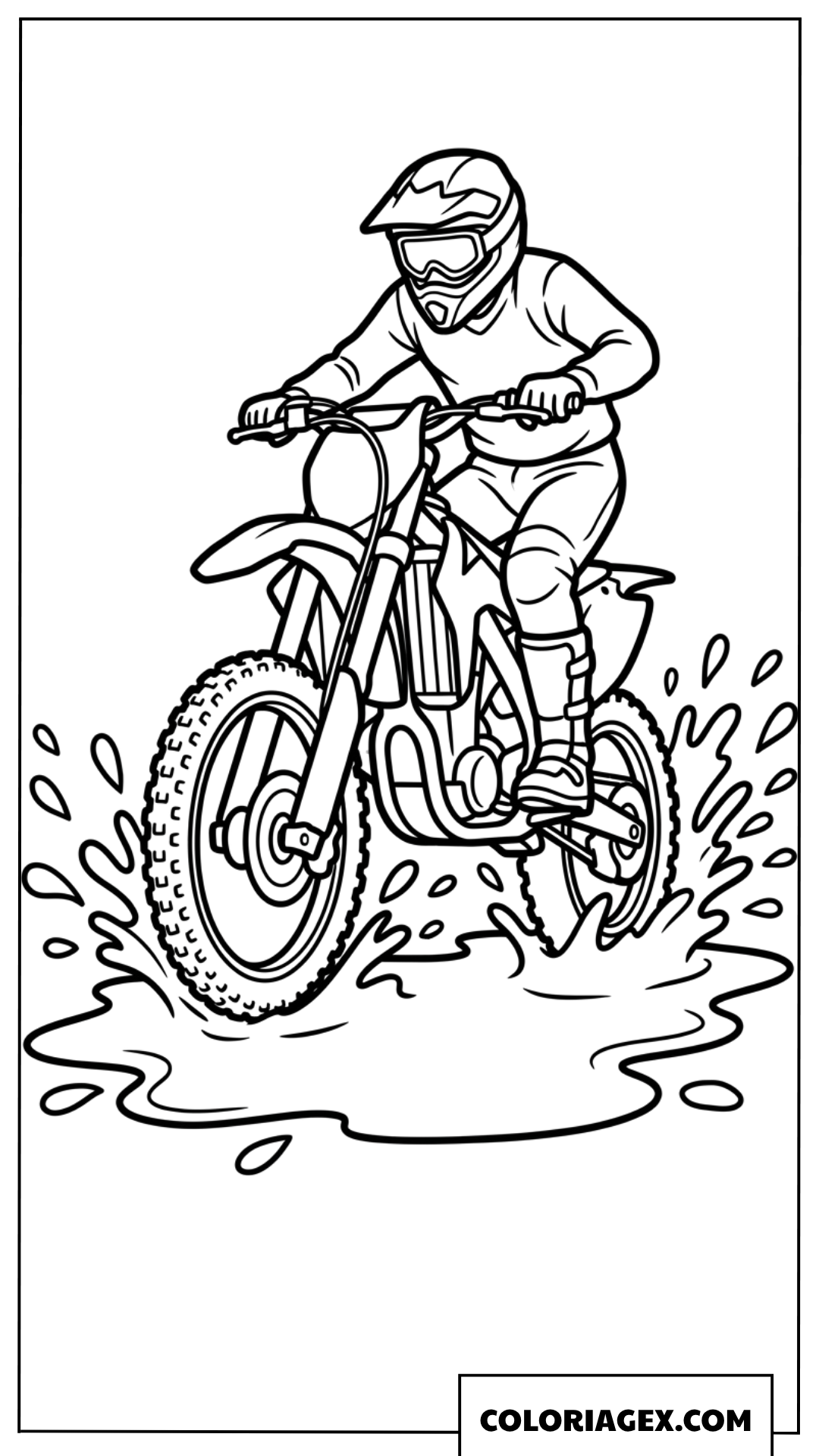 Dessin de moto tout terrain sautant a travers une grande flaque d eau