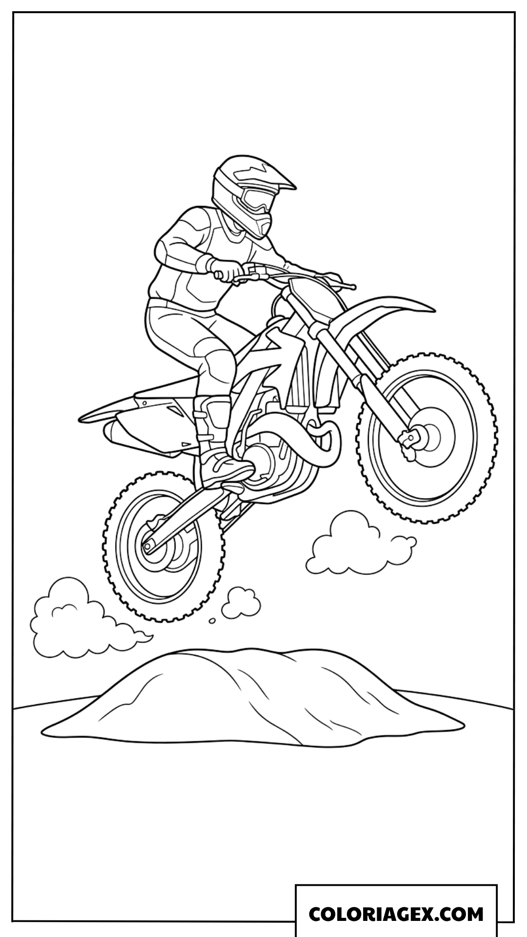 Dessin de moto tout terrain sautant par-dessus une bosse de terre