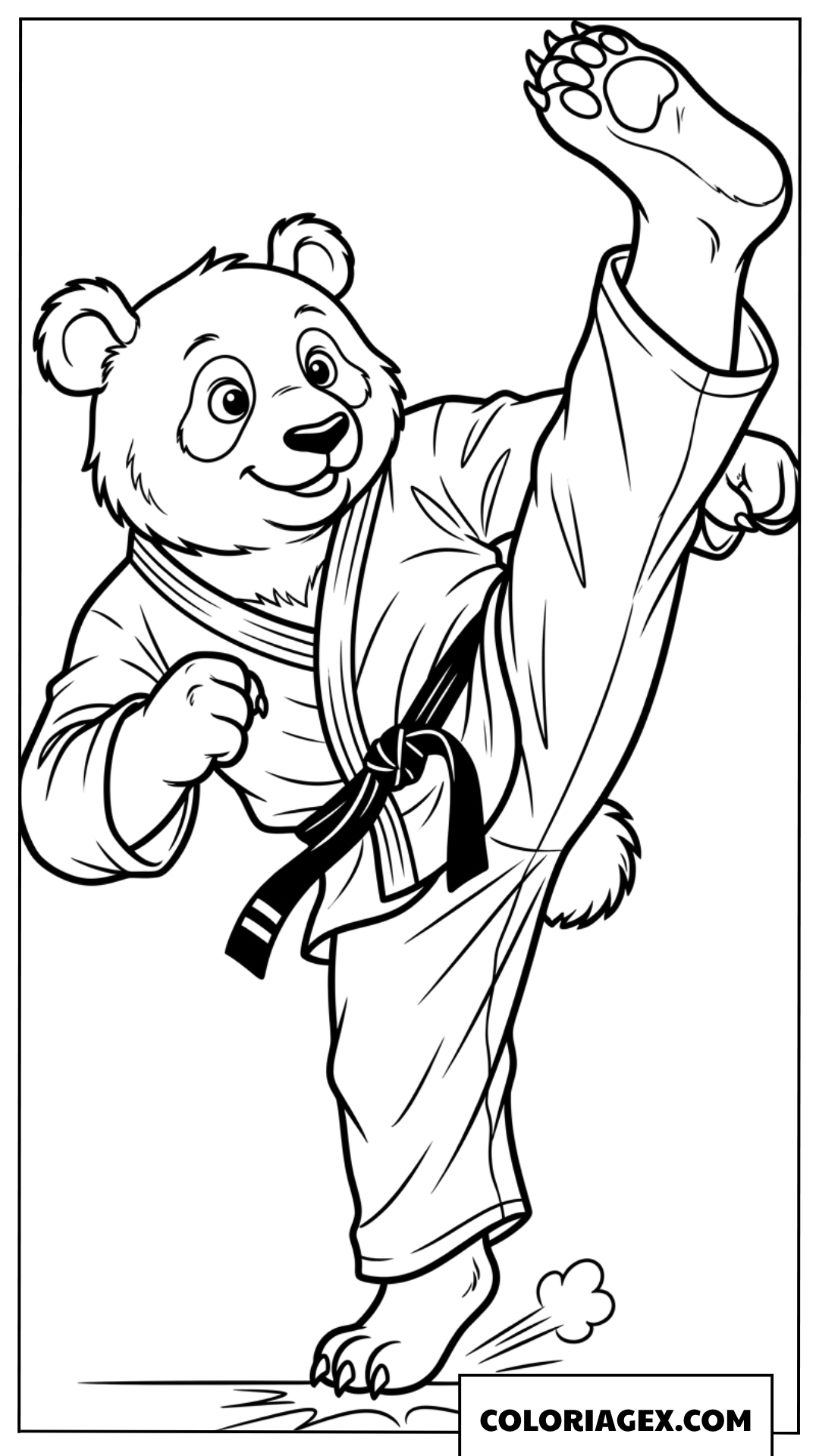 Dessin de panda kung fu donnant un coup de pied haut