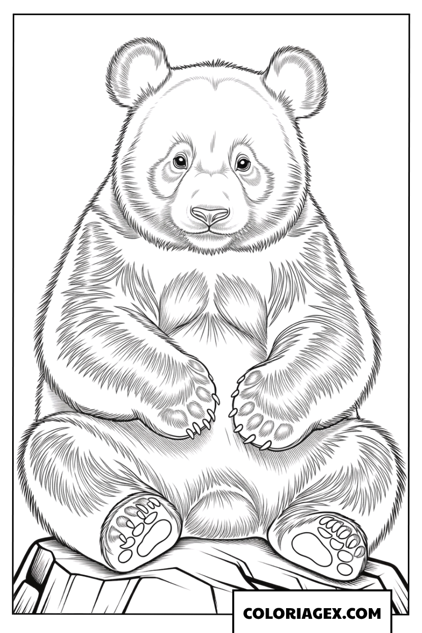 Dessin de panda réaliste assis calmement sur un grand rocher