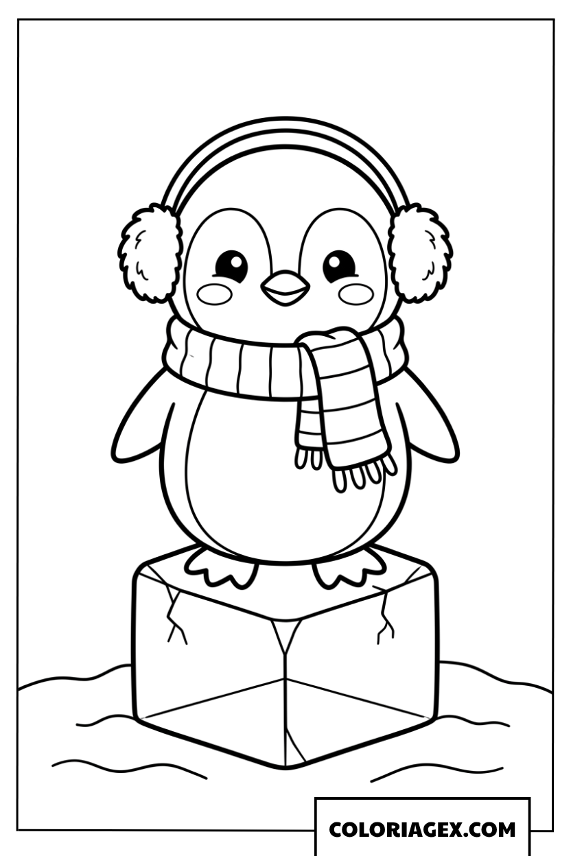 Dessin de pingouin en hiver sur un bloc de glace