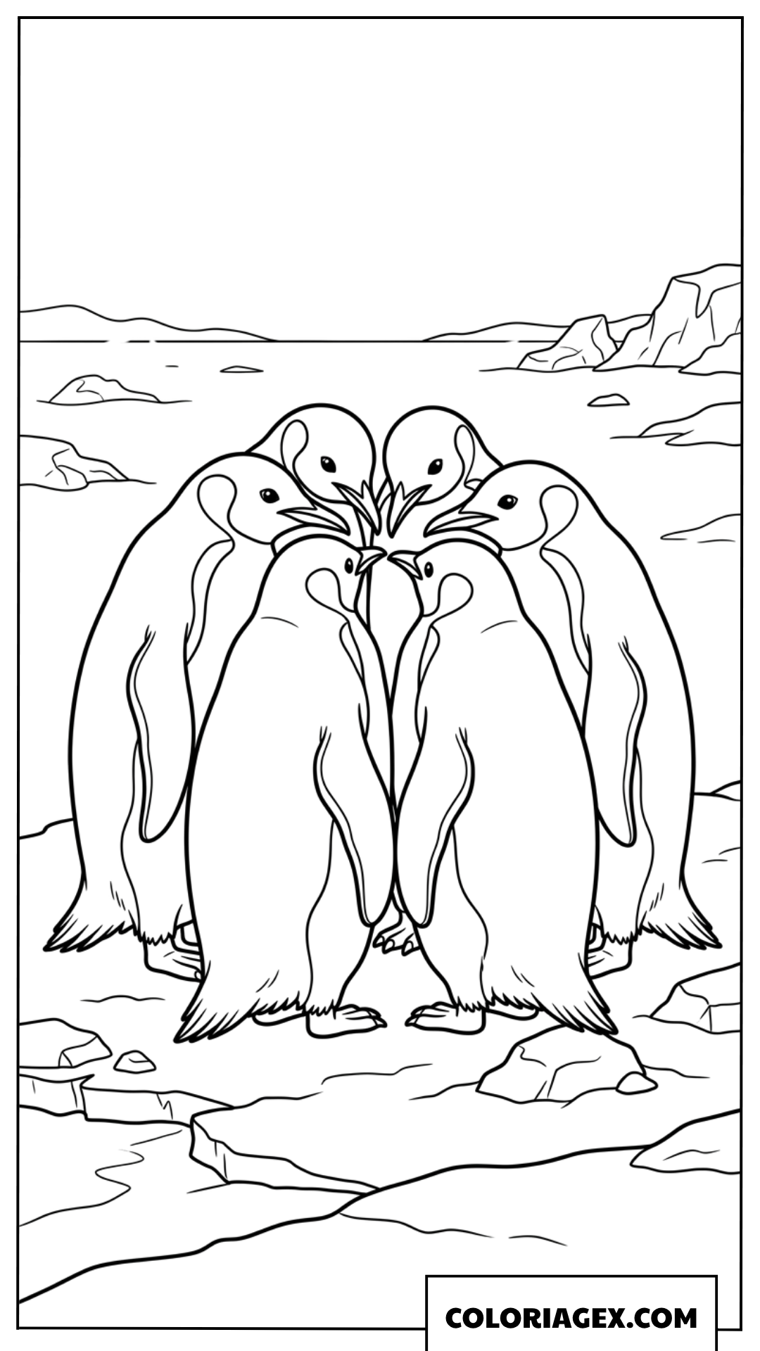Dessin de pingouins groupes en cercle pour se rechauffer