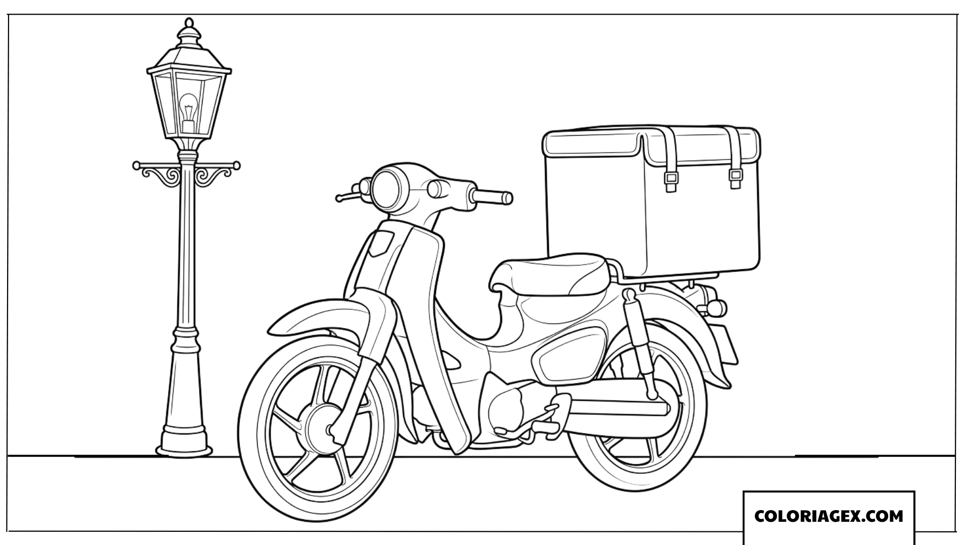 Dessin de scooter de livraison gare a cote d un lampadaire de rue