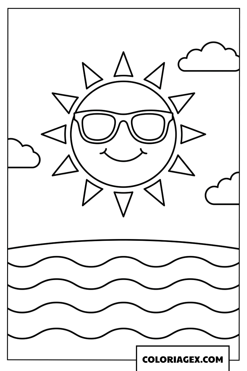 Dessin de soleil souriant avec lunettes de soleil
