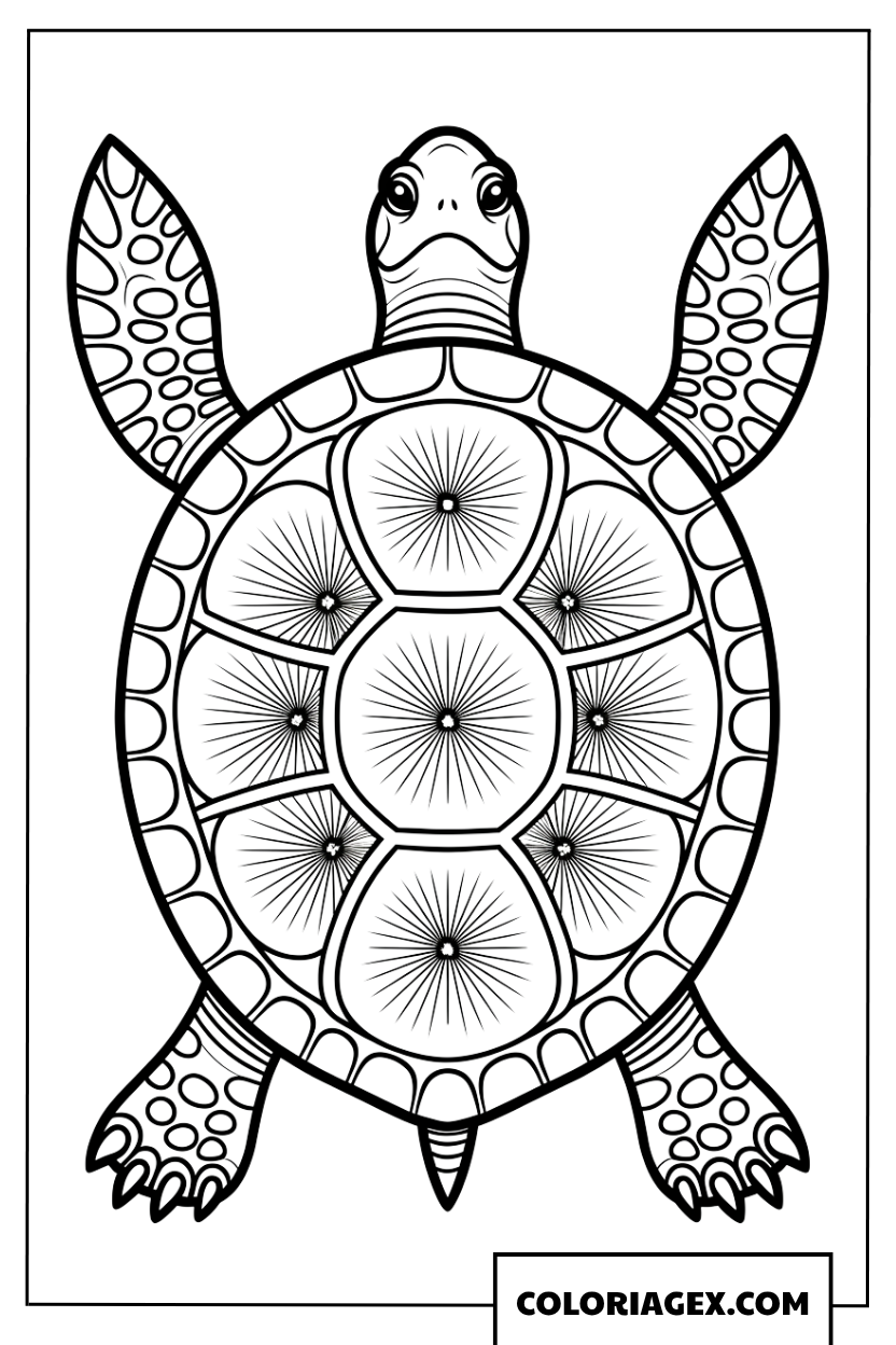 Dessin de tortue mandala avec des motifs de rayons