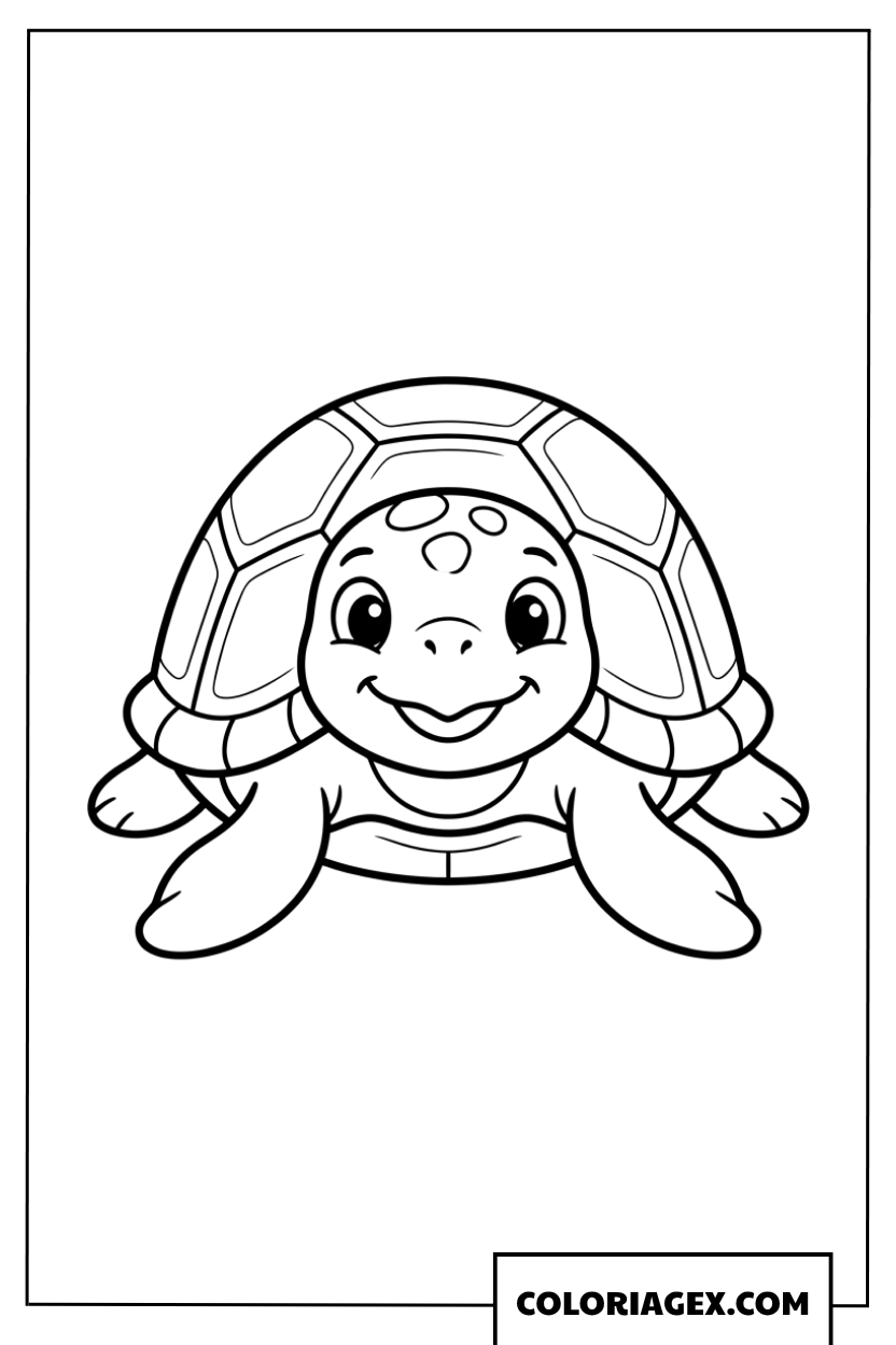 Dessin de tortue mignonne vue de face pour coloriage