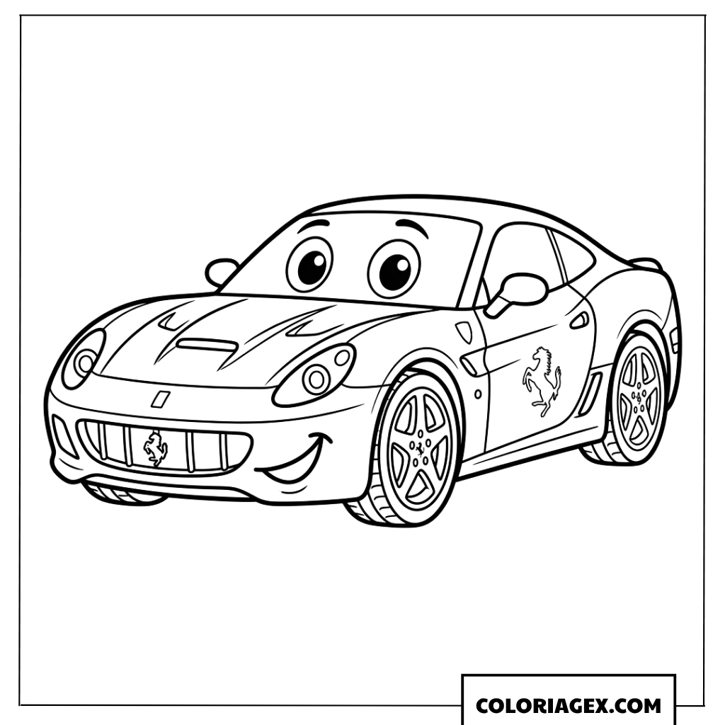 Dessin de voiture Ferrari style cartoon a colorier