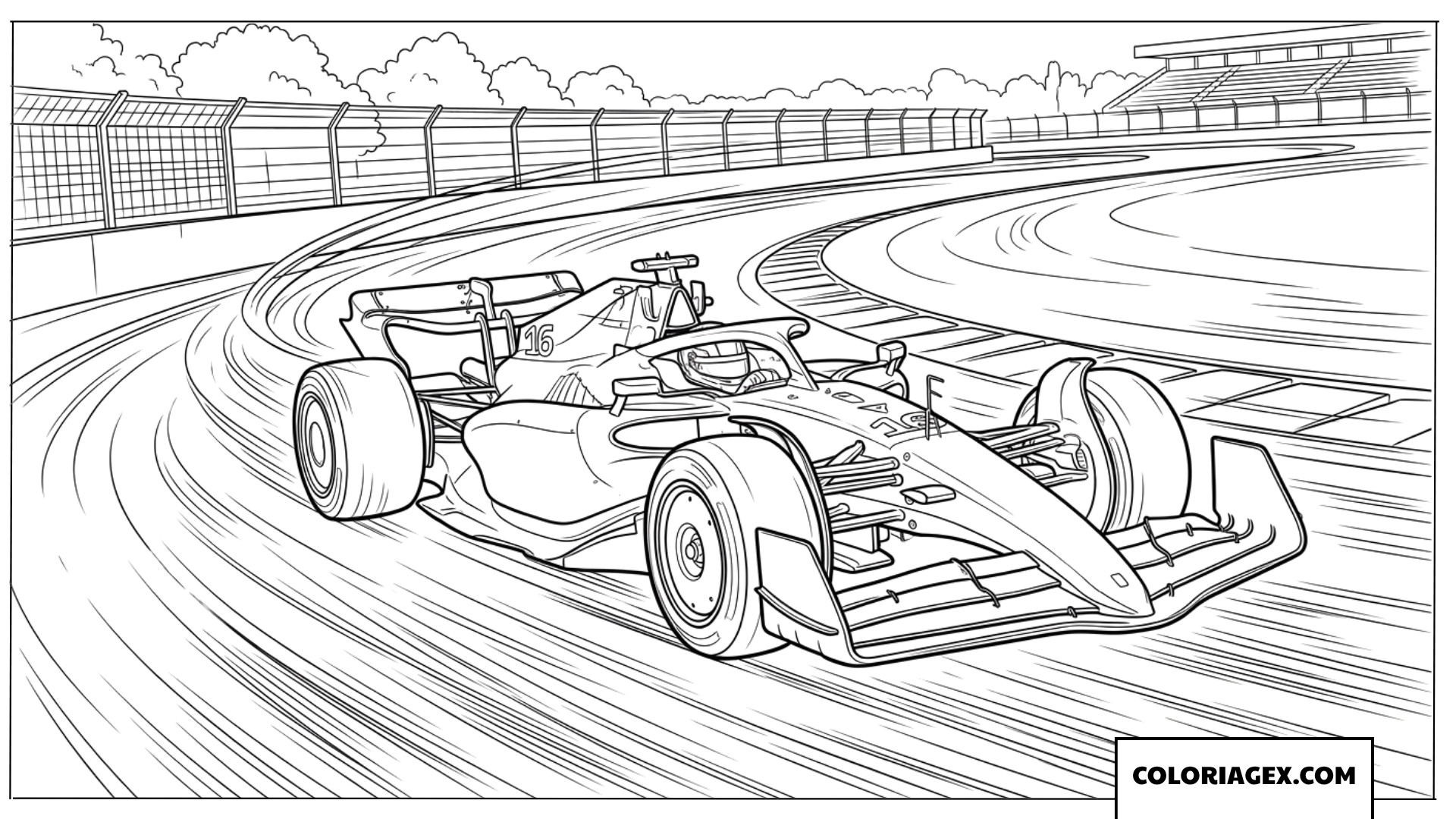 Dessin de voiture de course Ferrari F1 dans un virage