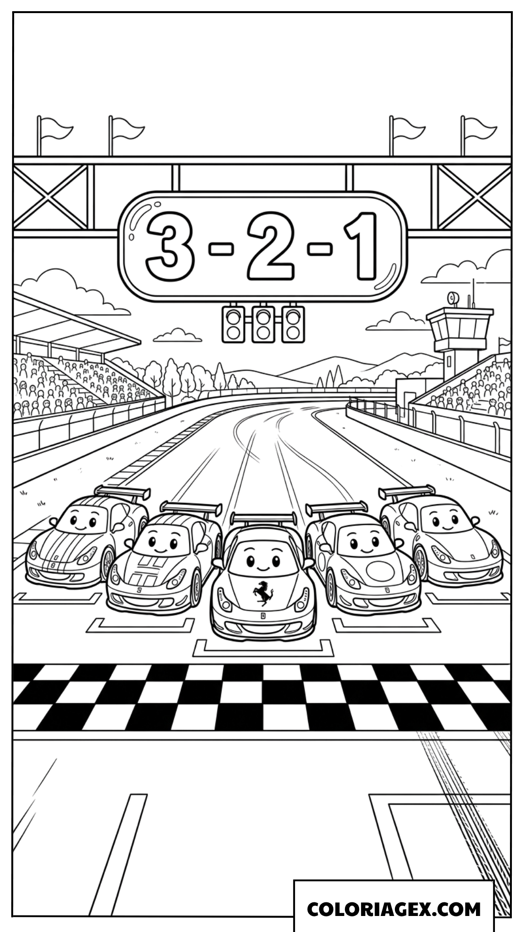 Dessin de voitures Ferrari de dessin anime au depart