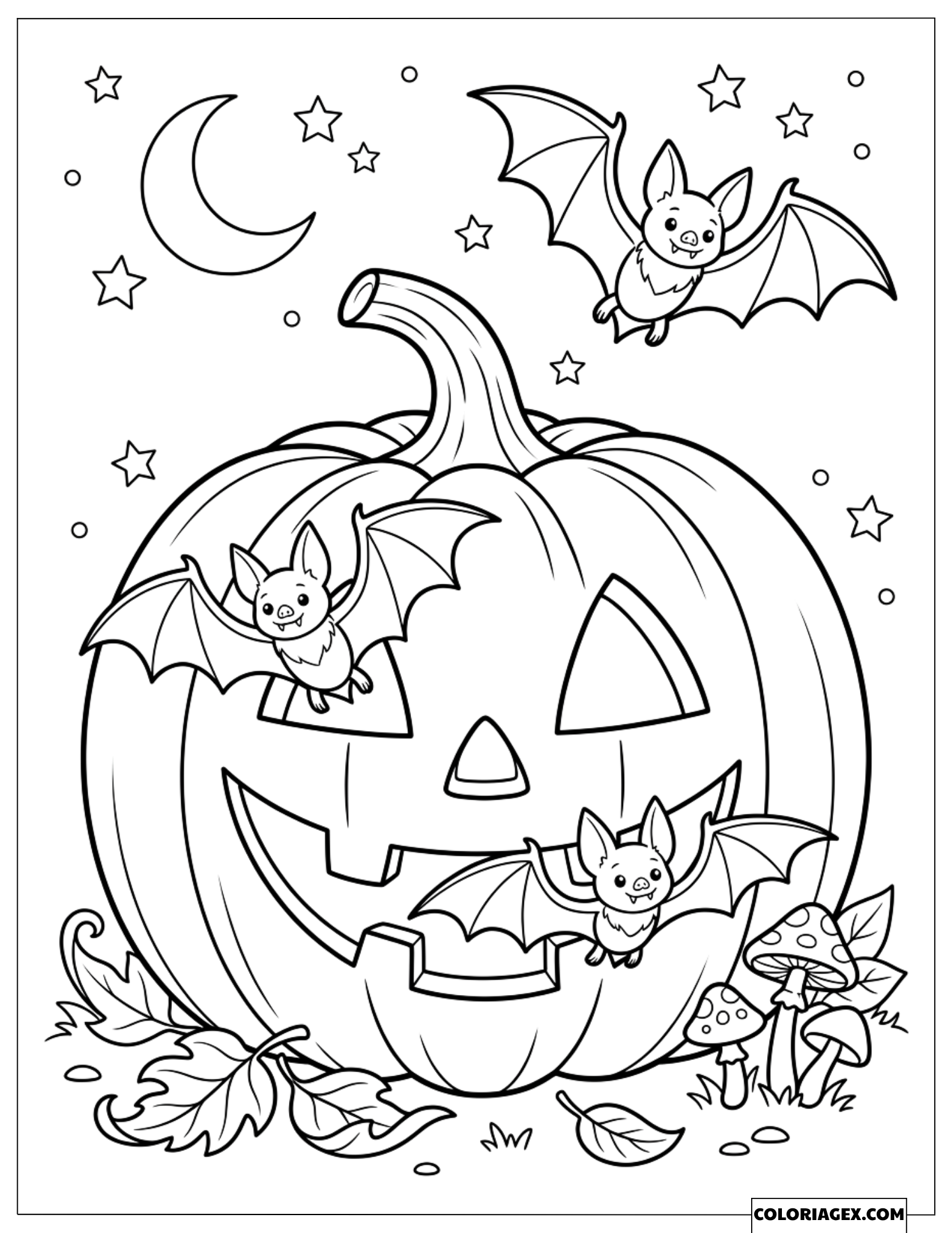 Dessin des petites chauves-souris volant autour d'une grande citrouille d'Halloween