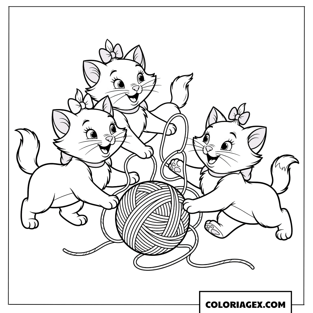 Dessin des trois Aristochats Marie Berlioz et Toulouse jouant