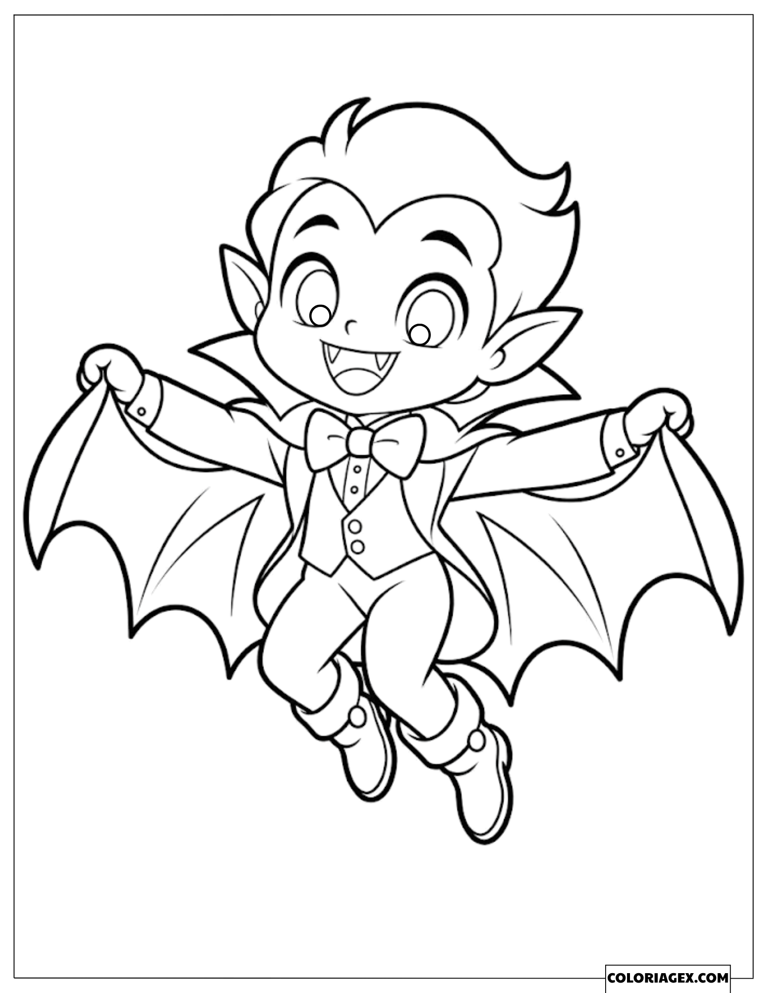 Dessin du Petit vampire adorable volant les bras ouverts