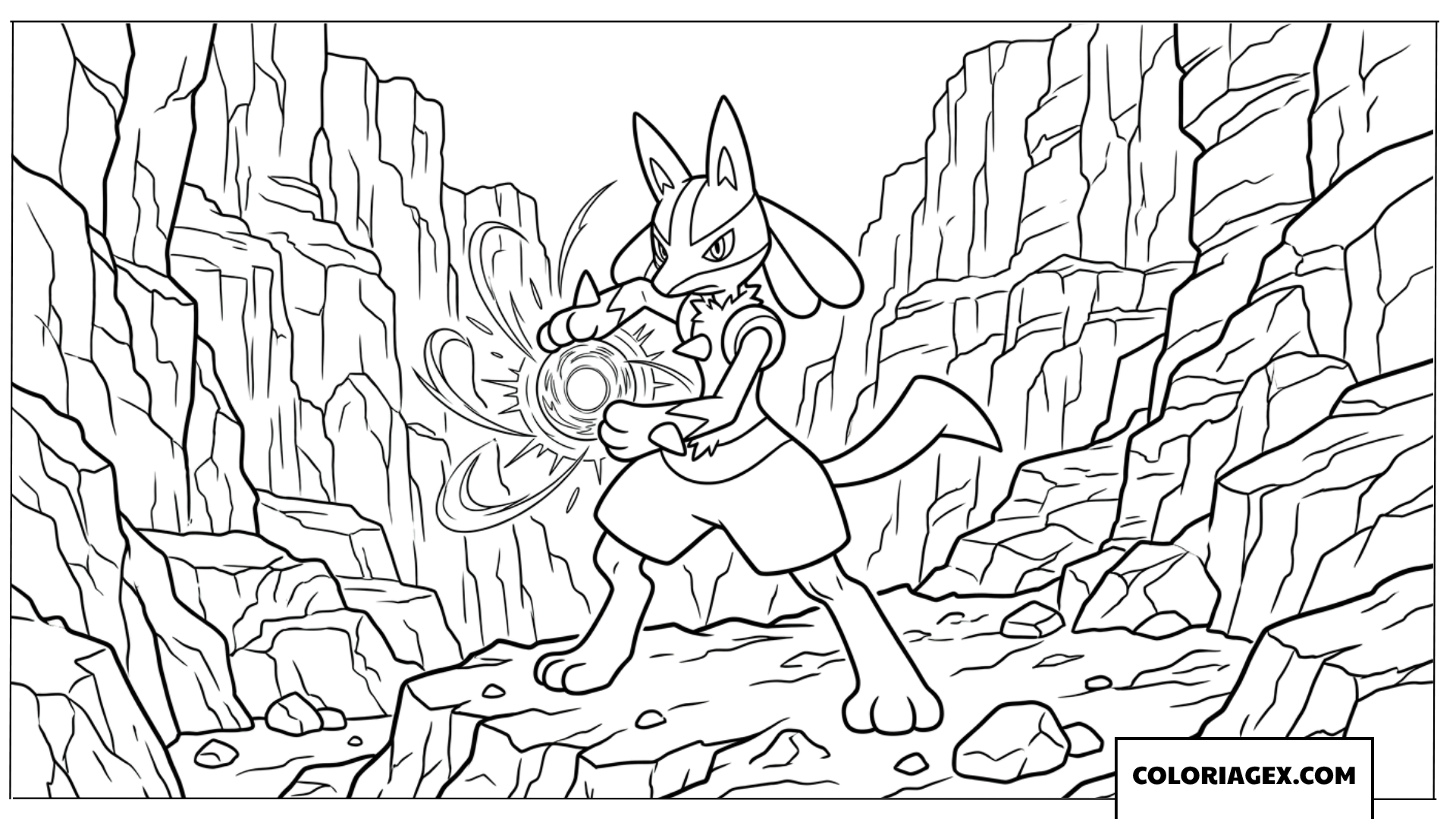 Dessin du Pokemon Lucario utilisant Aura Sphere