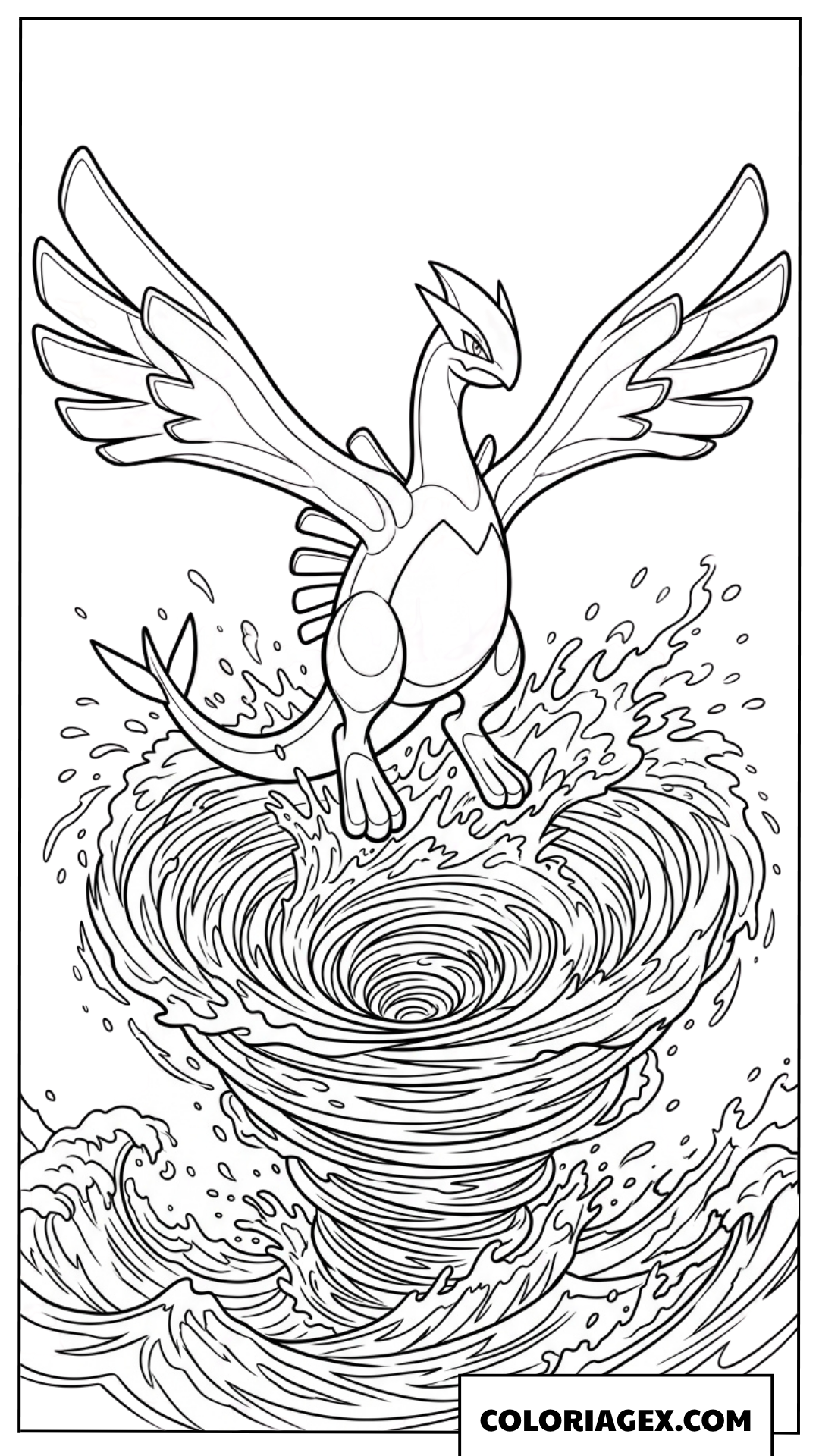 Dessin du Pokemon Lugia surgissant d un tourbillon marin