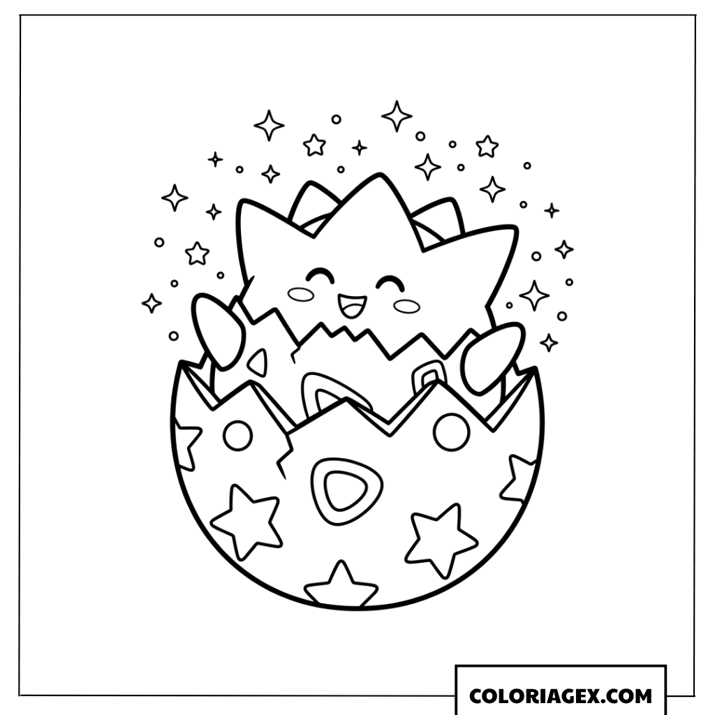 Dessin du Pokemon Togepi qui éclot de son œuf étoilé