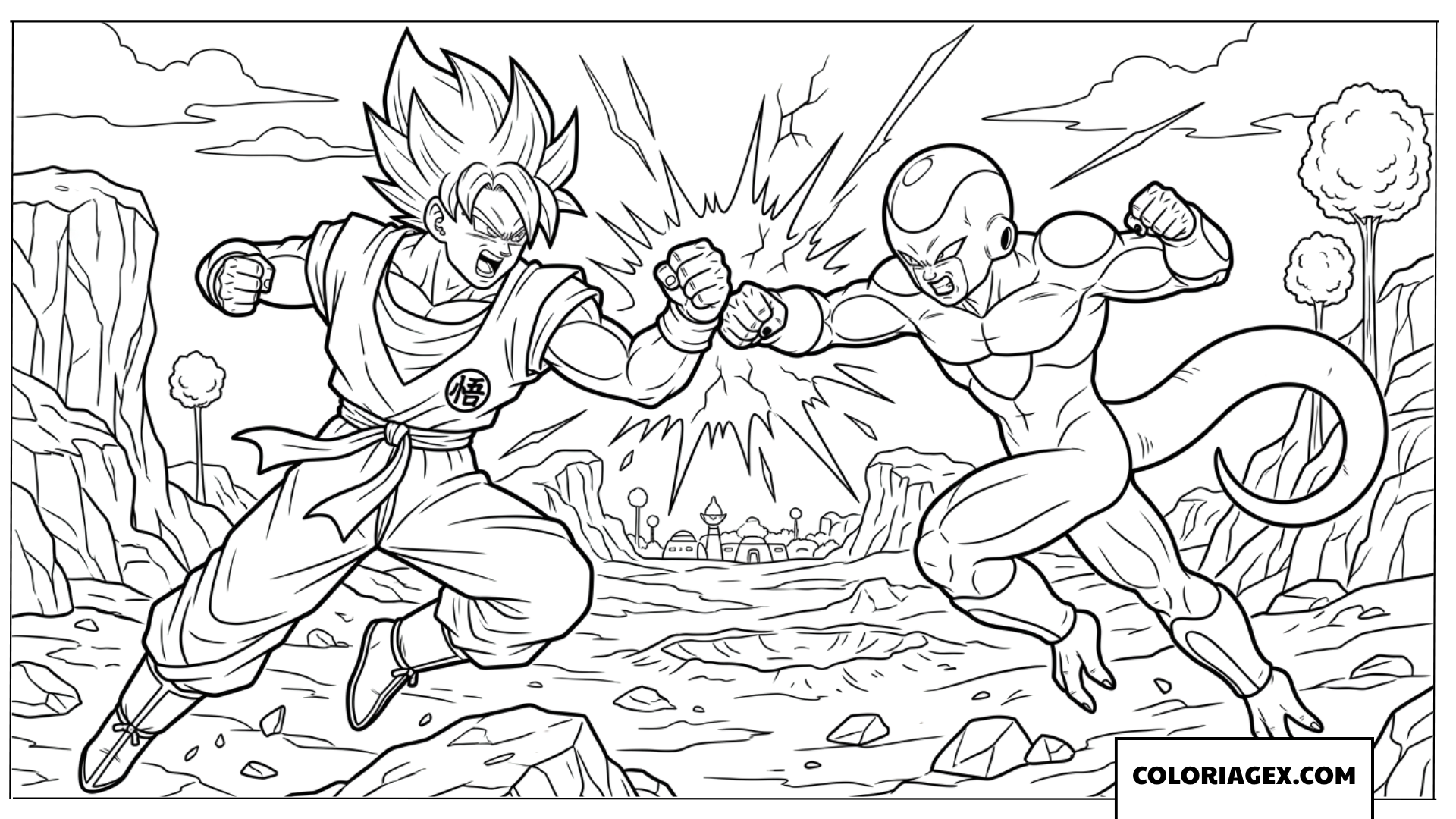Dessin du combat entre Goku Super Saiyan et Frieza