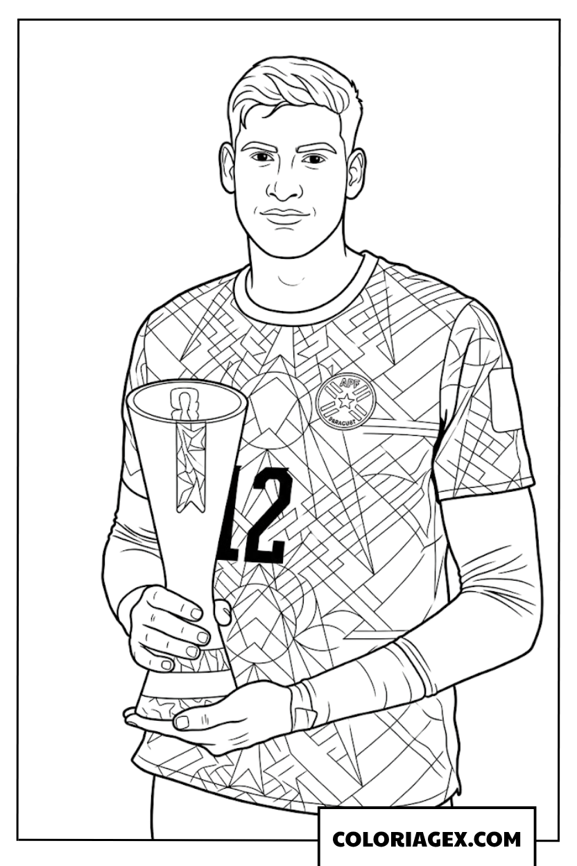 Dessin du gardien du Paraguay Orlando Gill avec son trophee