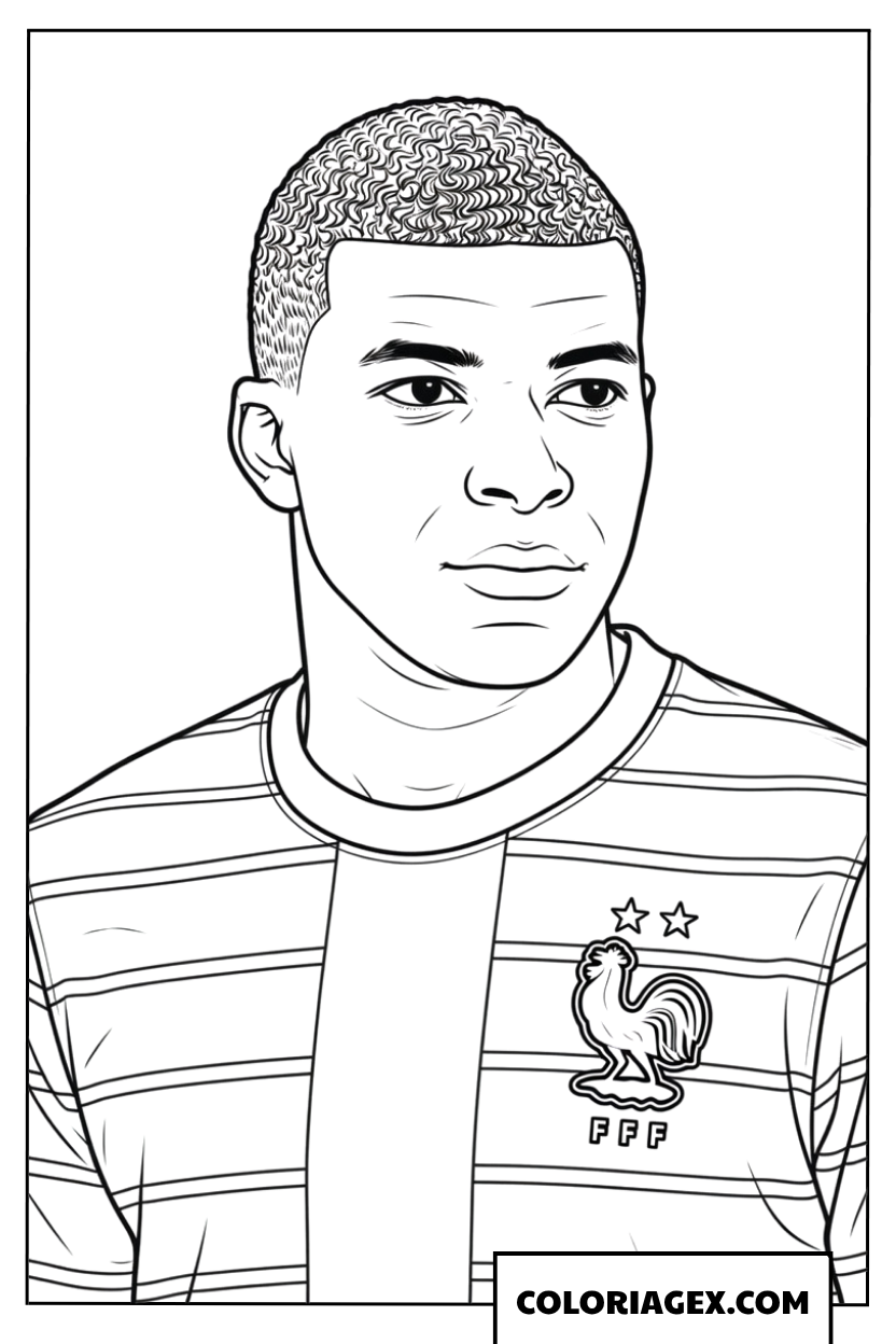 Dessin du portrait de Kylian Mbappe portant le maillot national