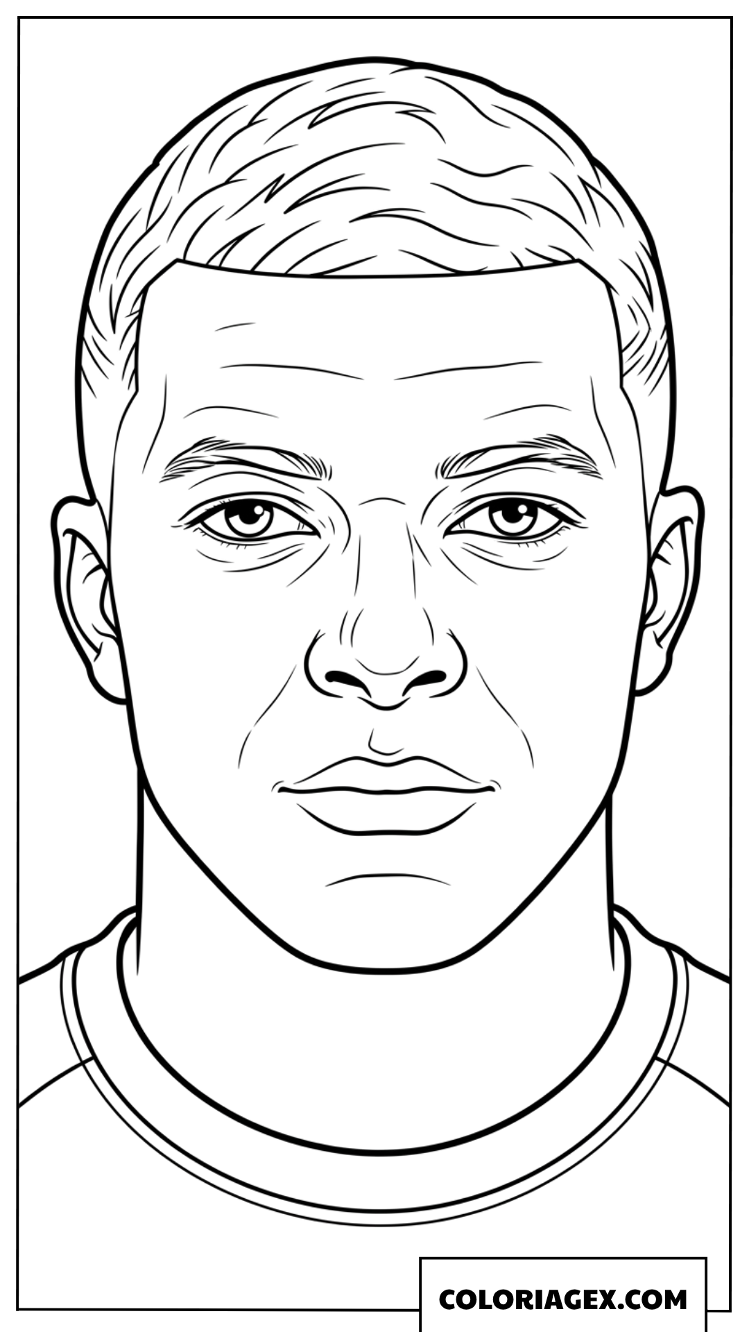 Dessin du portrait de face detaille de Kylian Mbappe