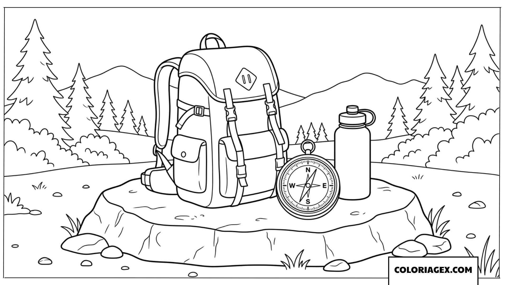 Dessin dun sac a dos et dune boussole pour le camping