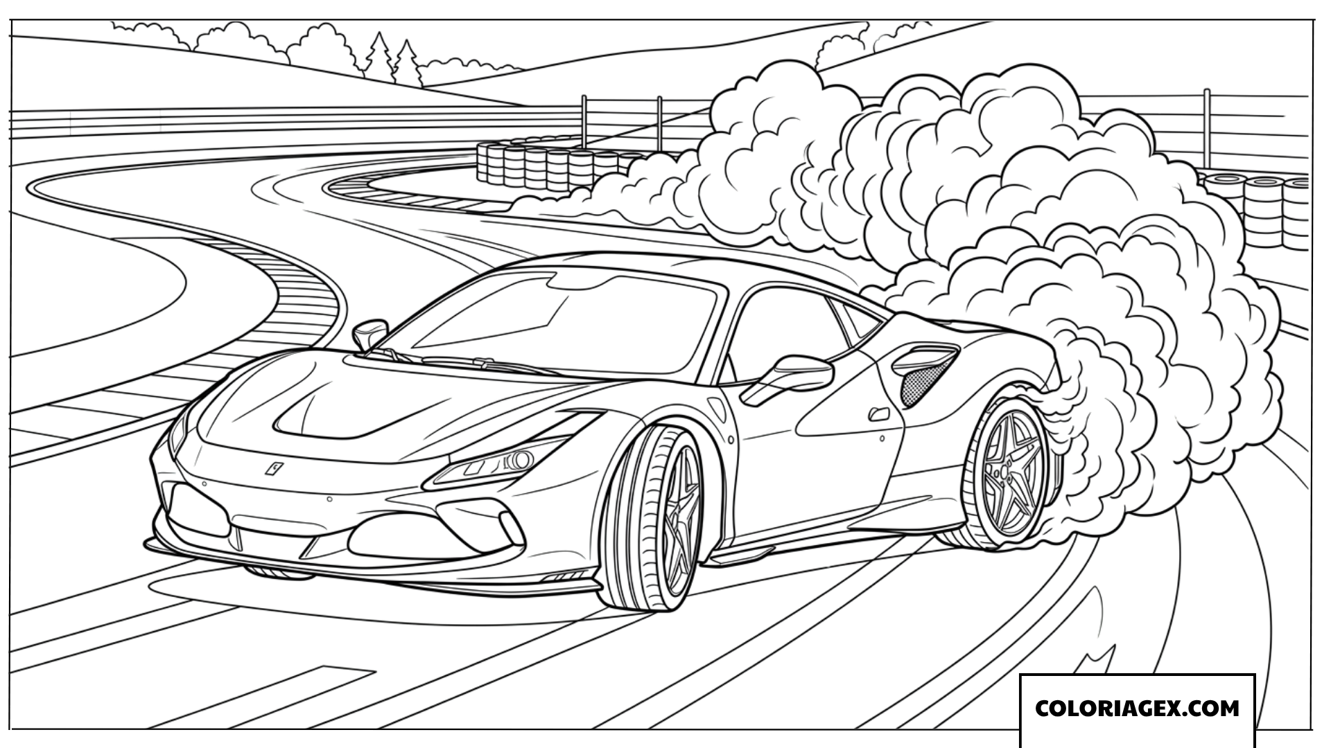 Dessin dune Ferrari effectuant un drift spectaculaire