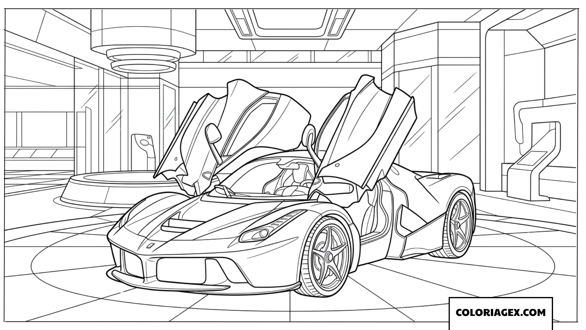 Dessin dune superbe Ferrari avec portes papillon ouvertes