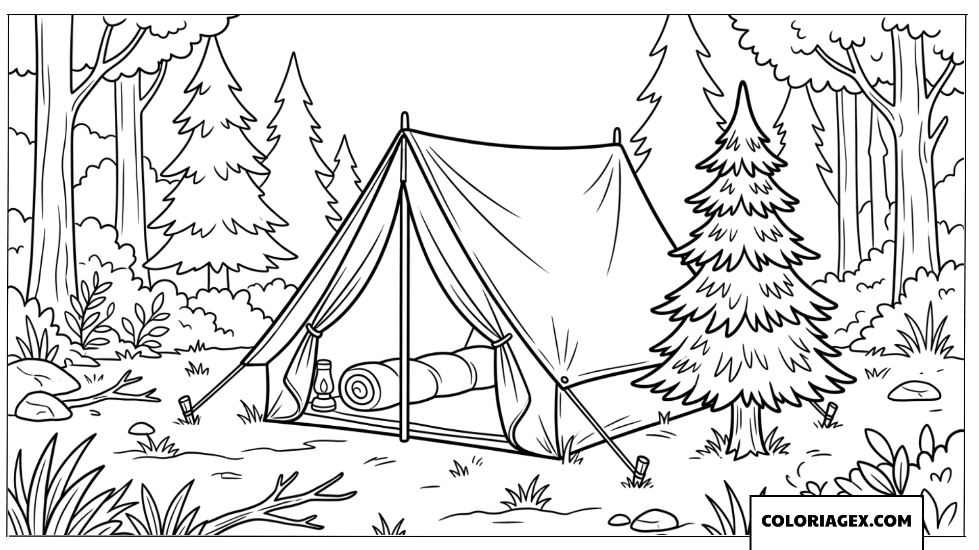 Dessin dune tente de camping installee dans la foret