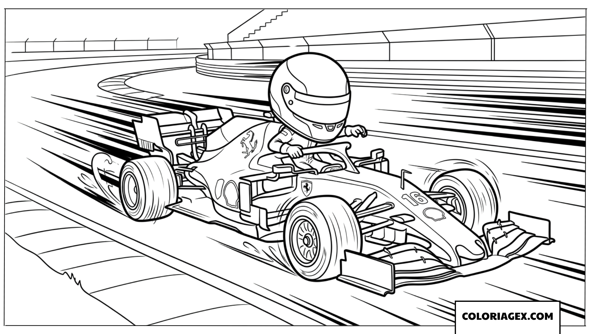 Dessin d'une voiture de course F1 Ferrari en pleine vitesse