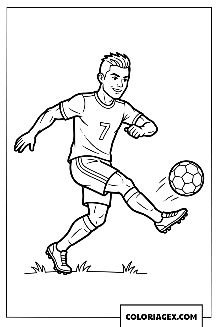 Dessin dynamique de Ronaldo effectuant un tir de football