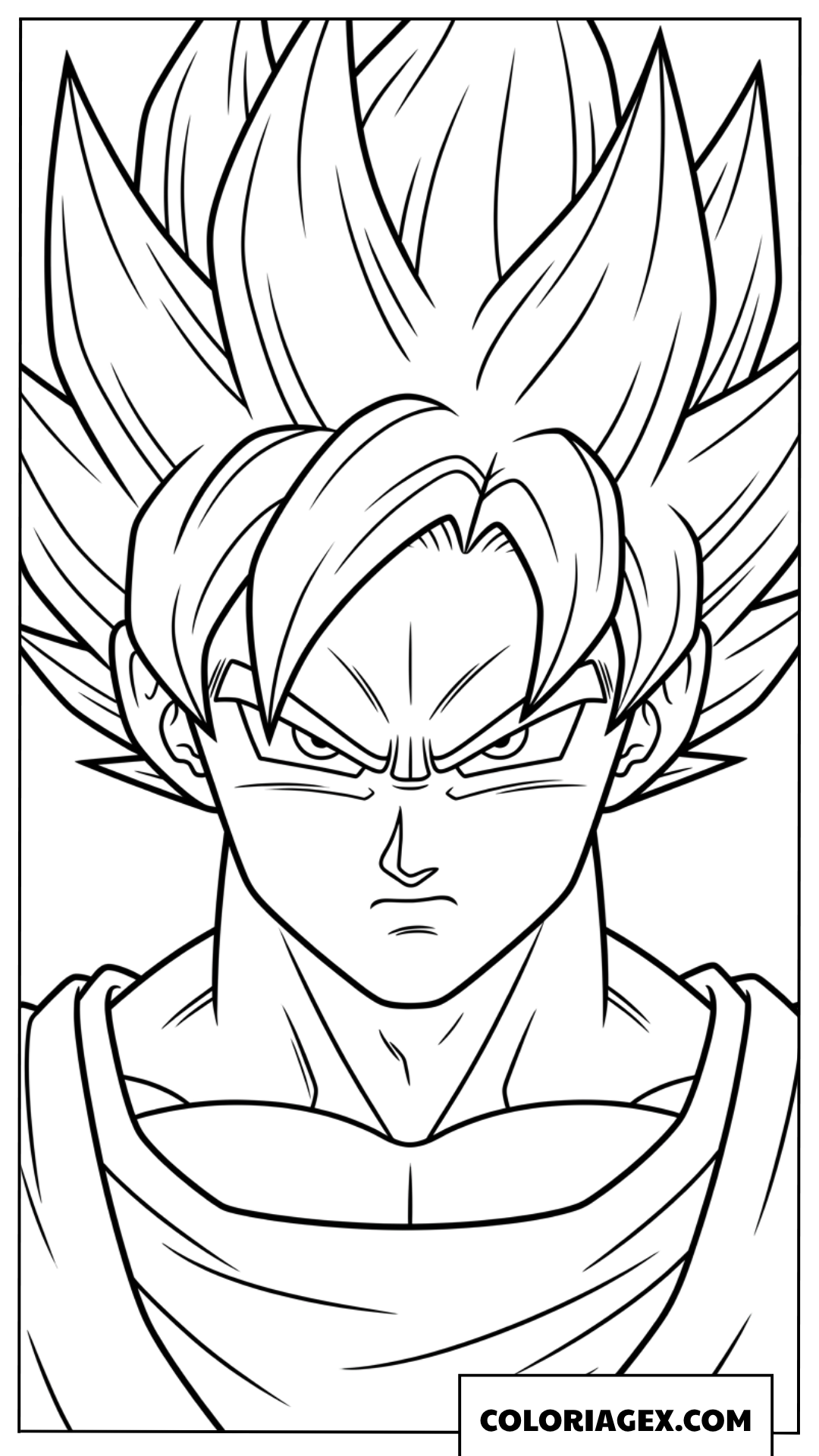Dessin gros plan du visage serieux de Super Saiyan Goku
