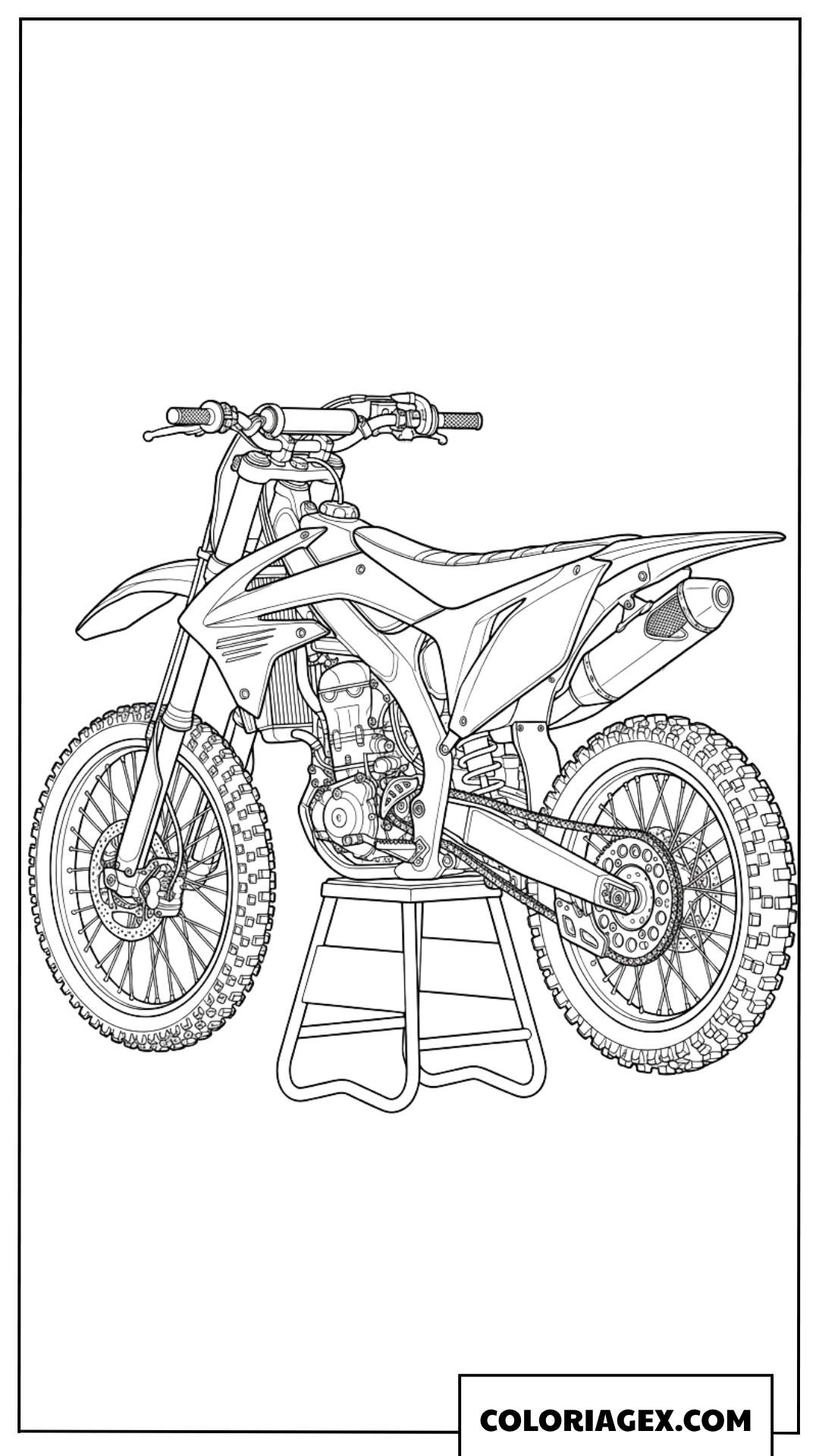 Dessin motocross sportive posee sur un support d'atelier