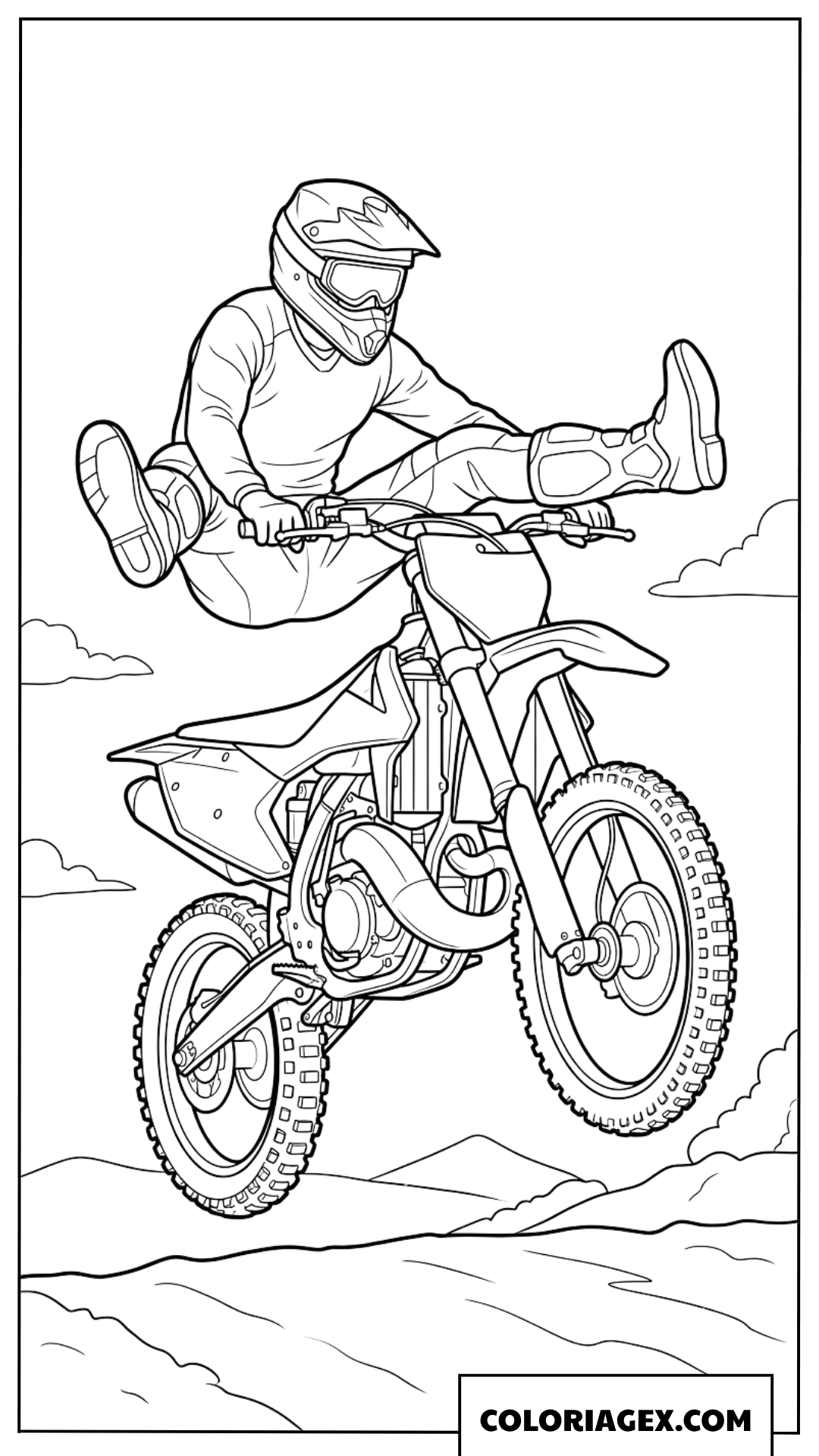 Dessin pilote de motocross faisant une cascade en l'air