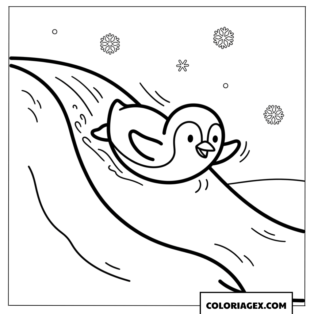 Dessin pingouin glissant sur une colline de neige