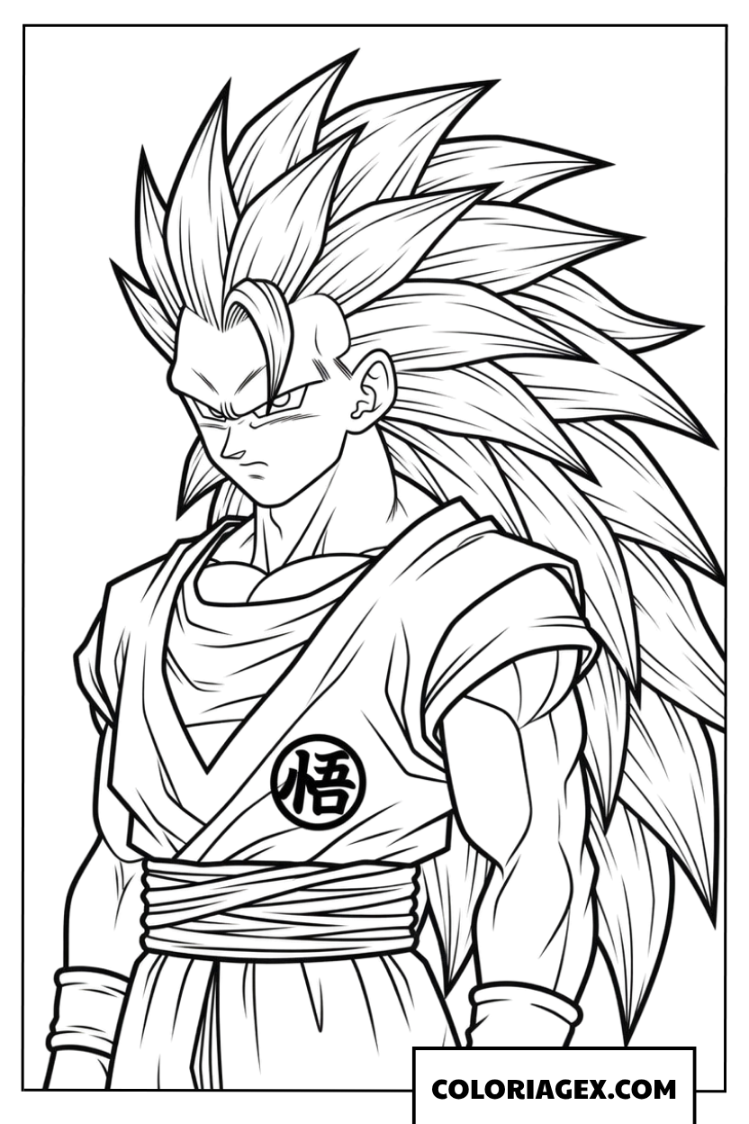 Dessin portrait complet de Goku Super Saiyan 3