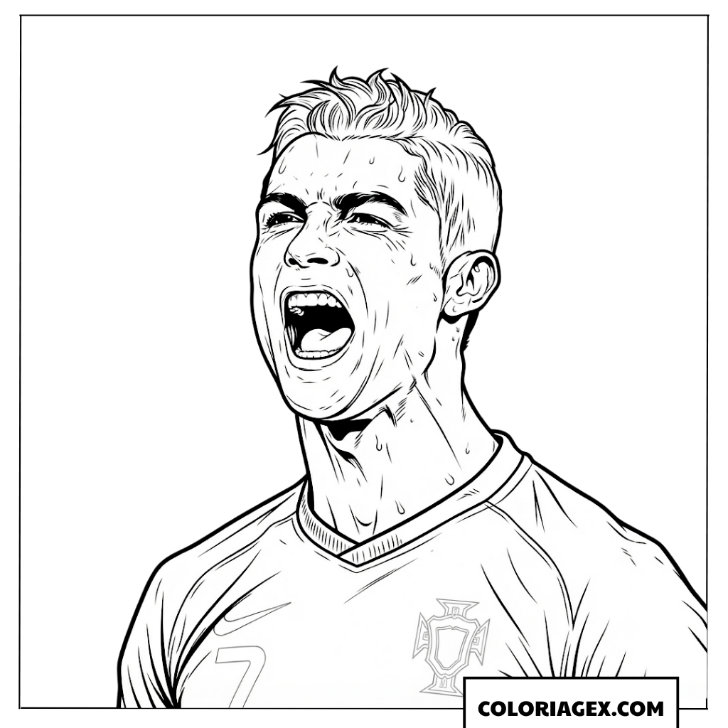 Dessin réaliste de Ronaldo exprimant une emotion intense