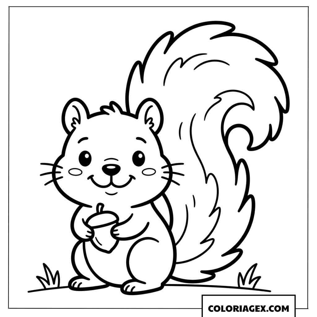 Dessin simple d un ecureuil avec sa noisette