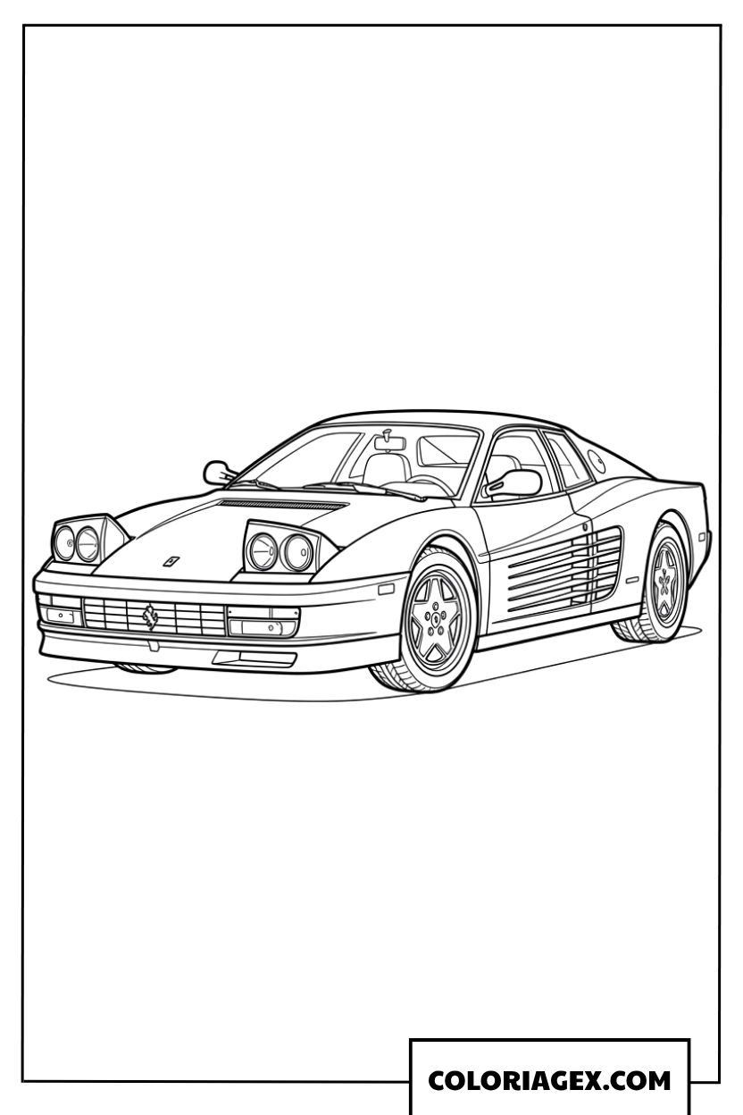 Dessin technique dune voiture de sport Ferrari Testarossa