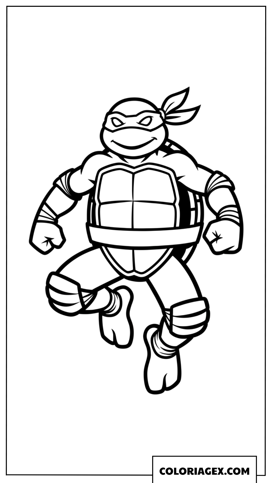 Dessin tortue ninja en train de sauter de maniere heroique