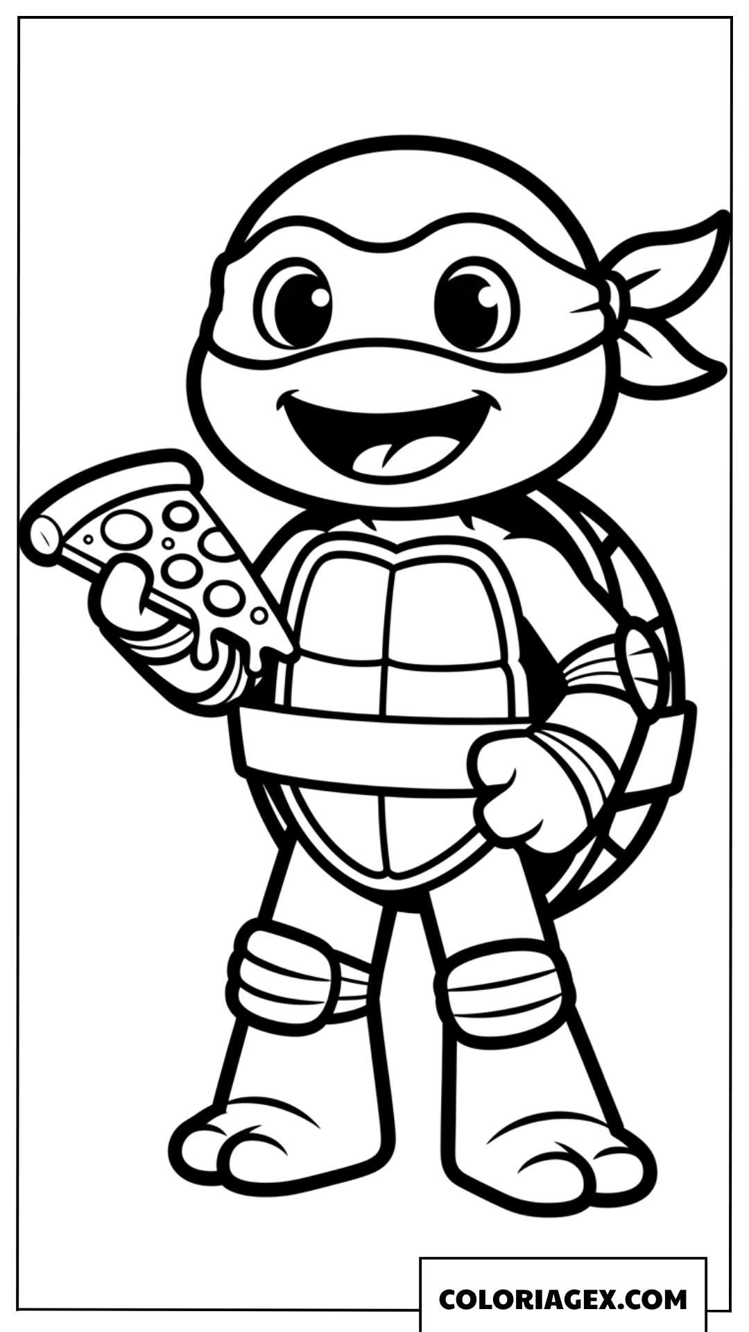Dessin tortue ninja mignonne tenant une part de pizza