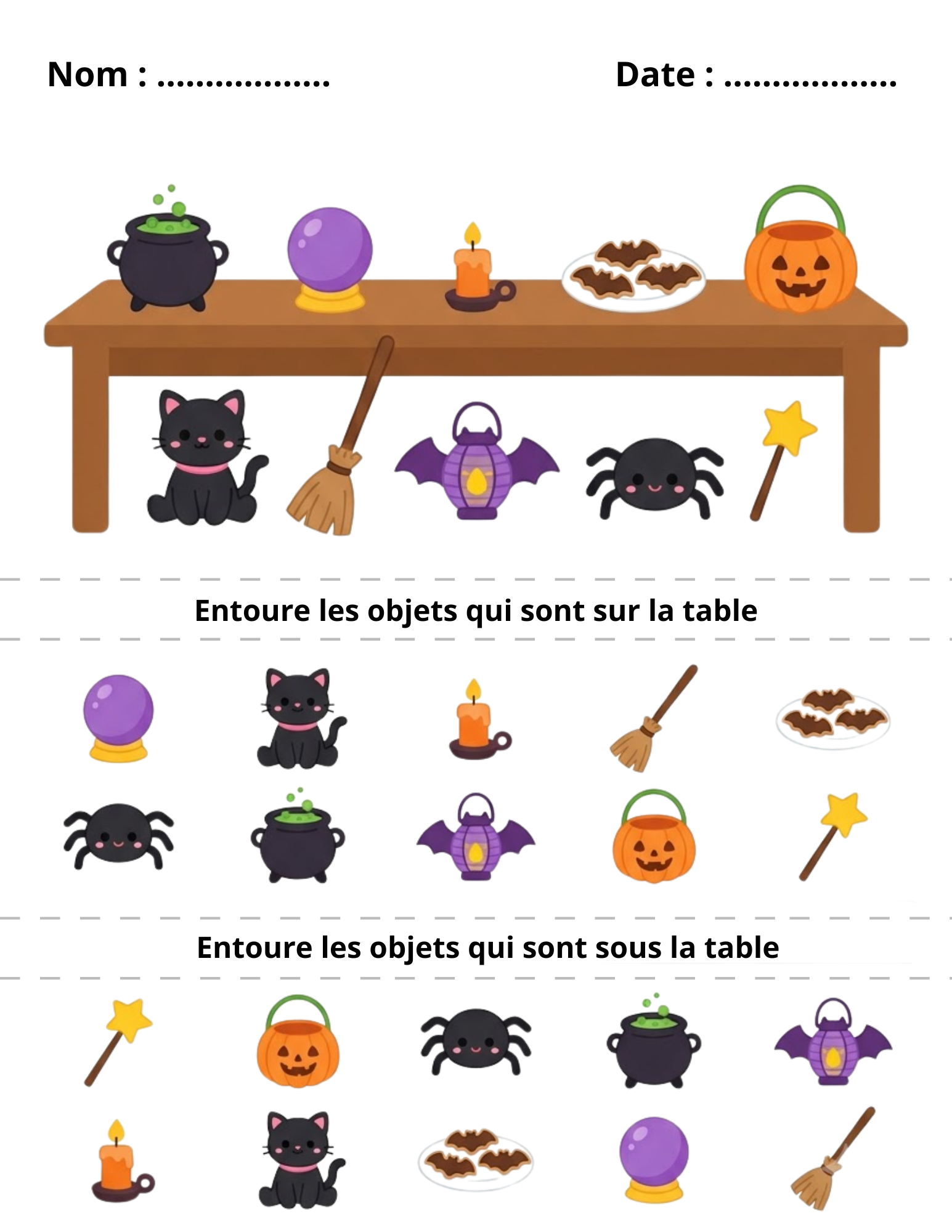 Jeu Halloween à Imprimer Sur ou Sous la Table Niveau 2