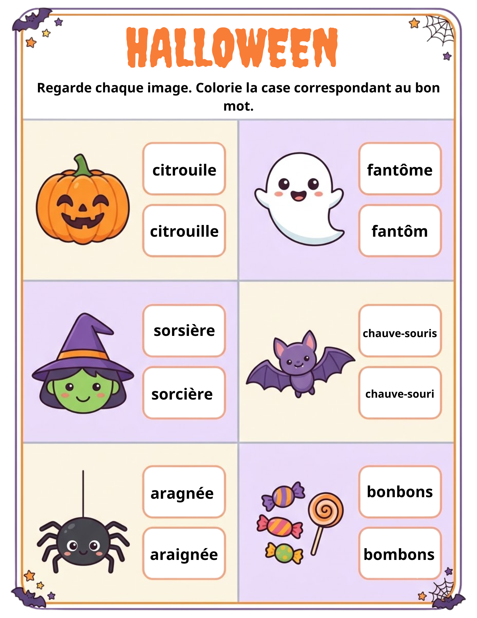 Jeu des mots d’Halloween niveau facile