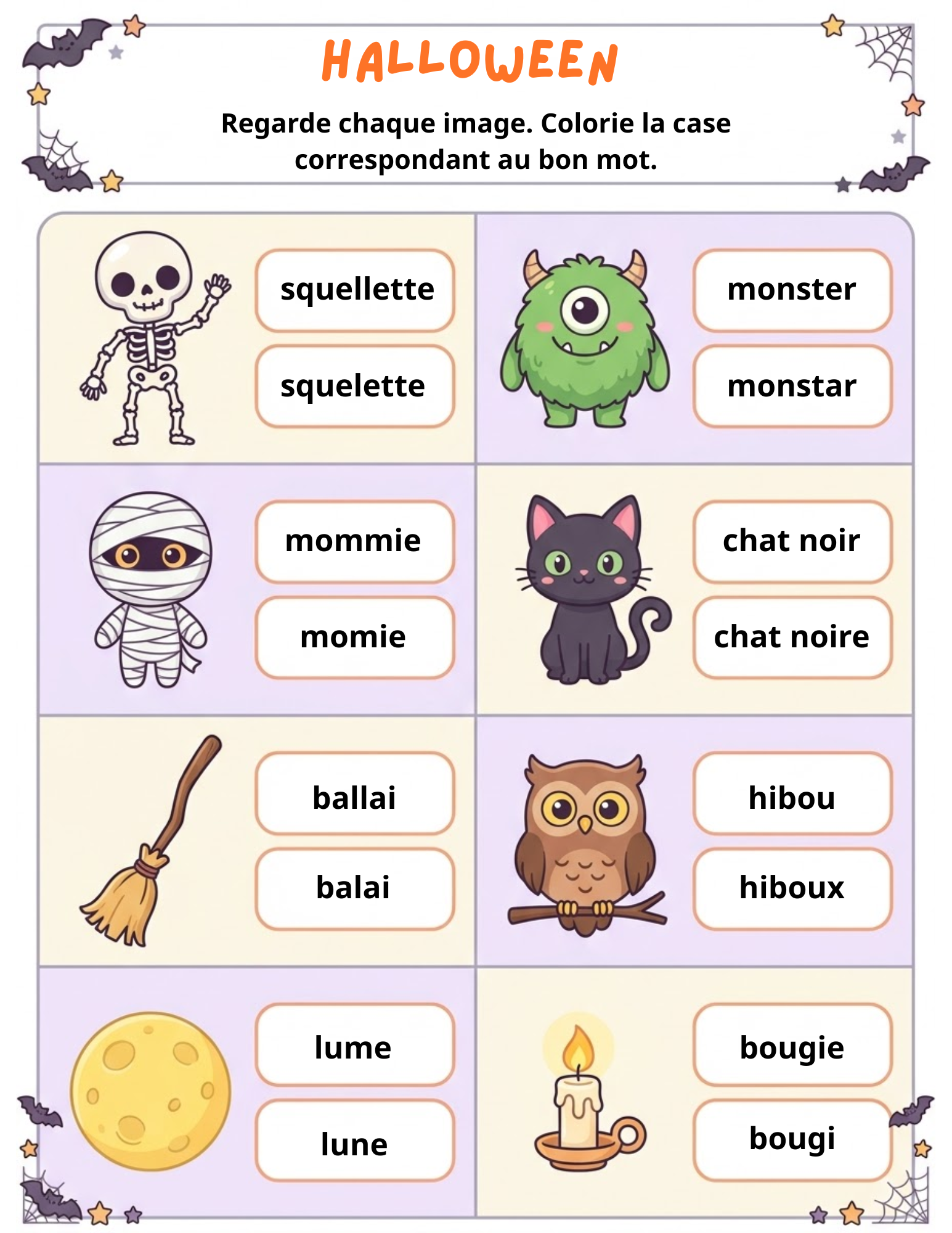 Jeu des mots d’Halloween niveau moyen