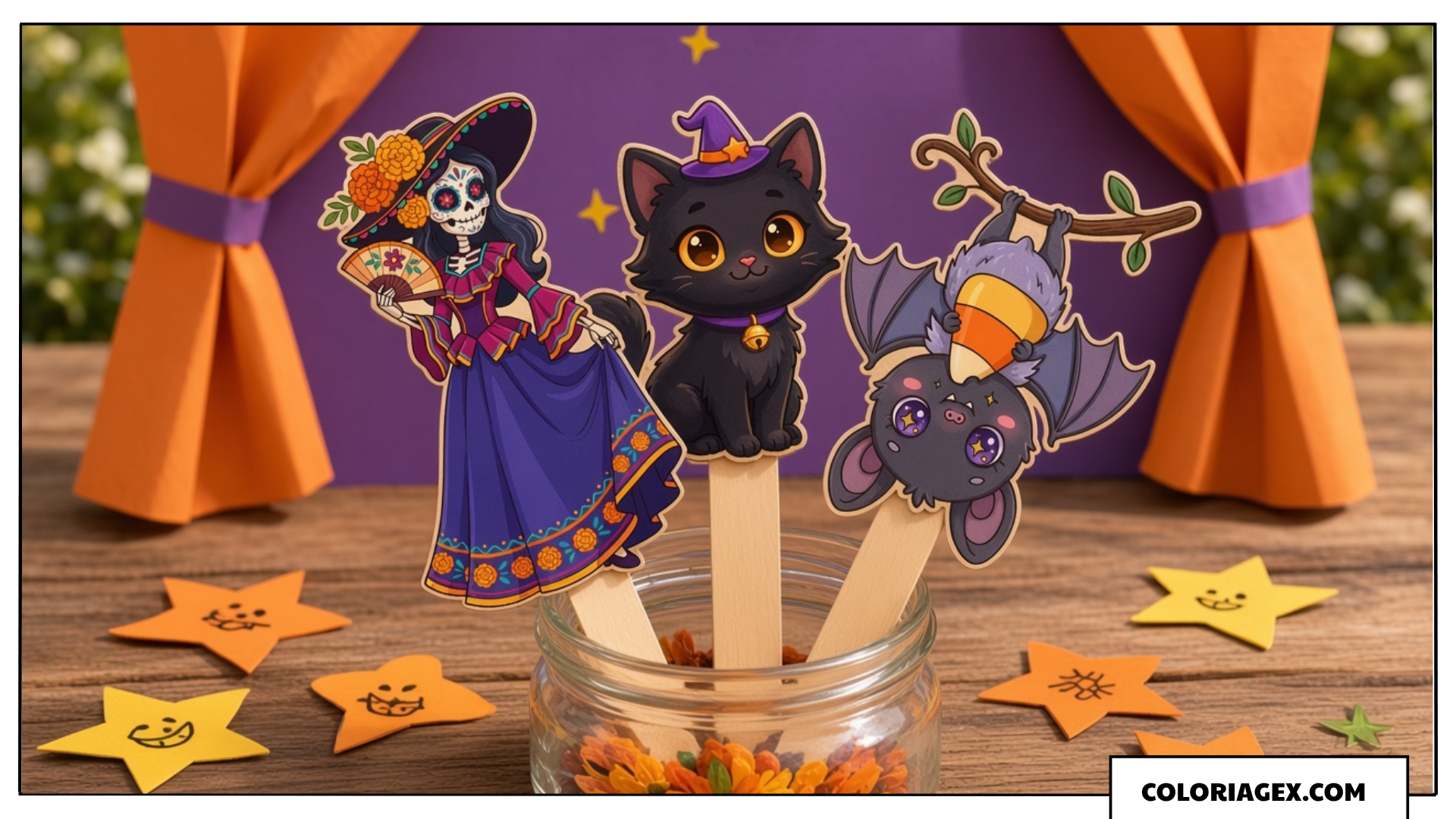 Marionnettes Halloween sur bâtons à vous d’inventer l’histoire !