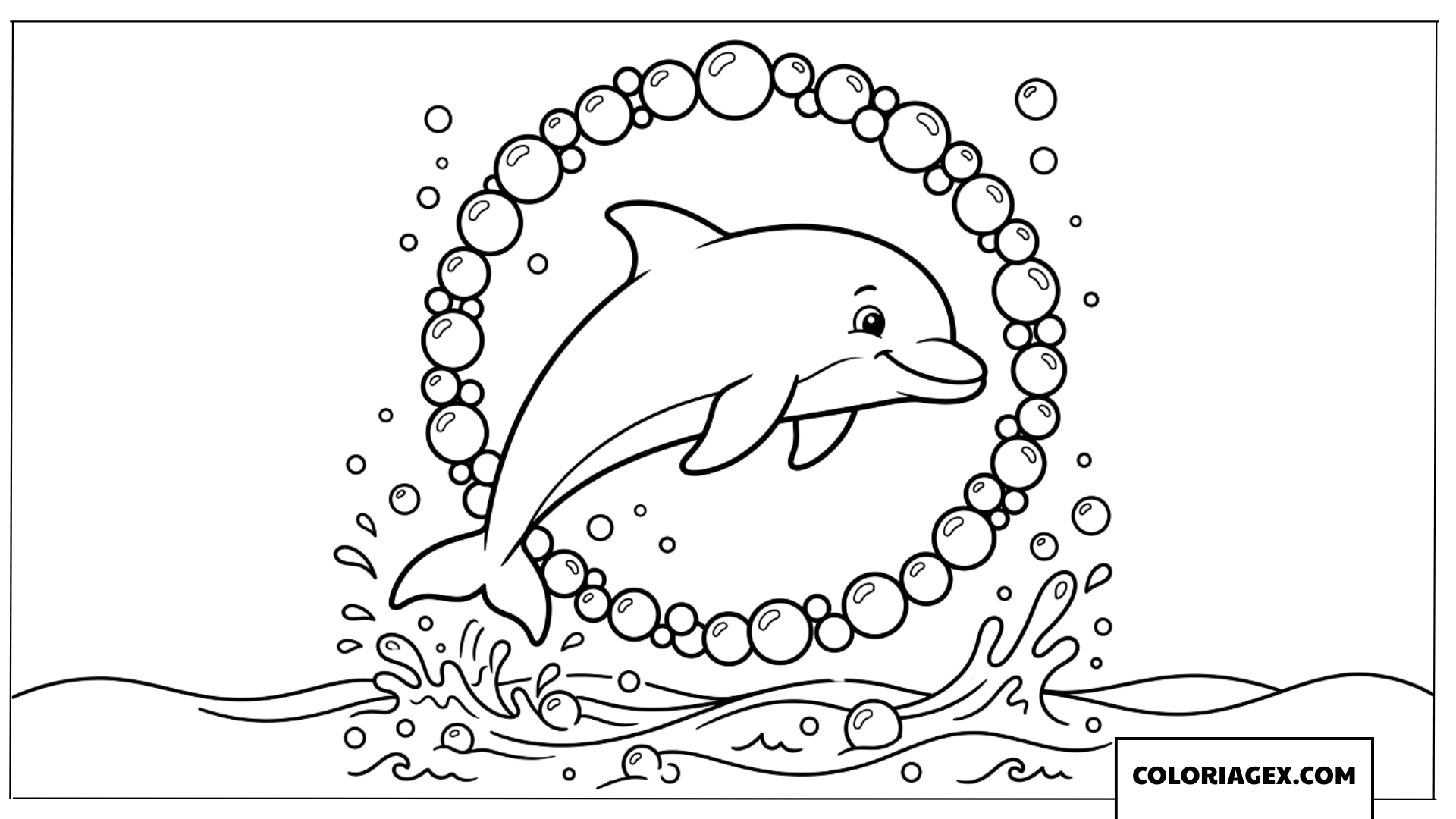 Coloriage dauphin sautant a travers un cerceau de bulles