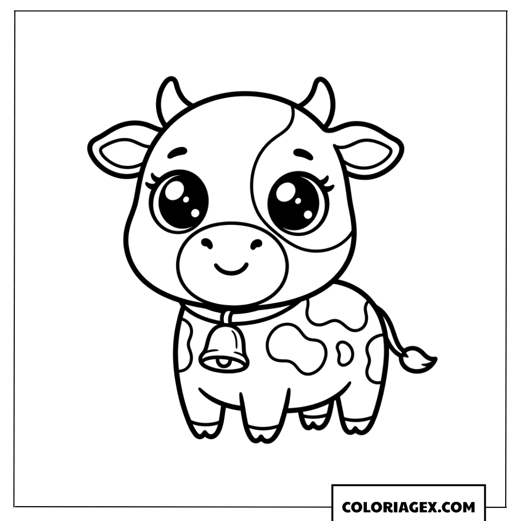 Coloriage de petite vache mignonnne avec cloche